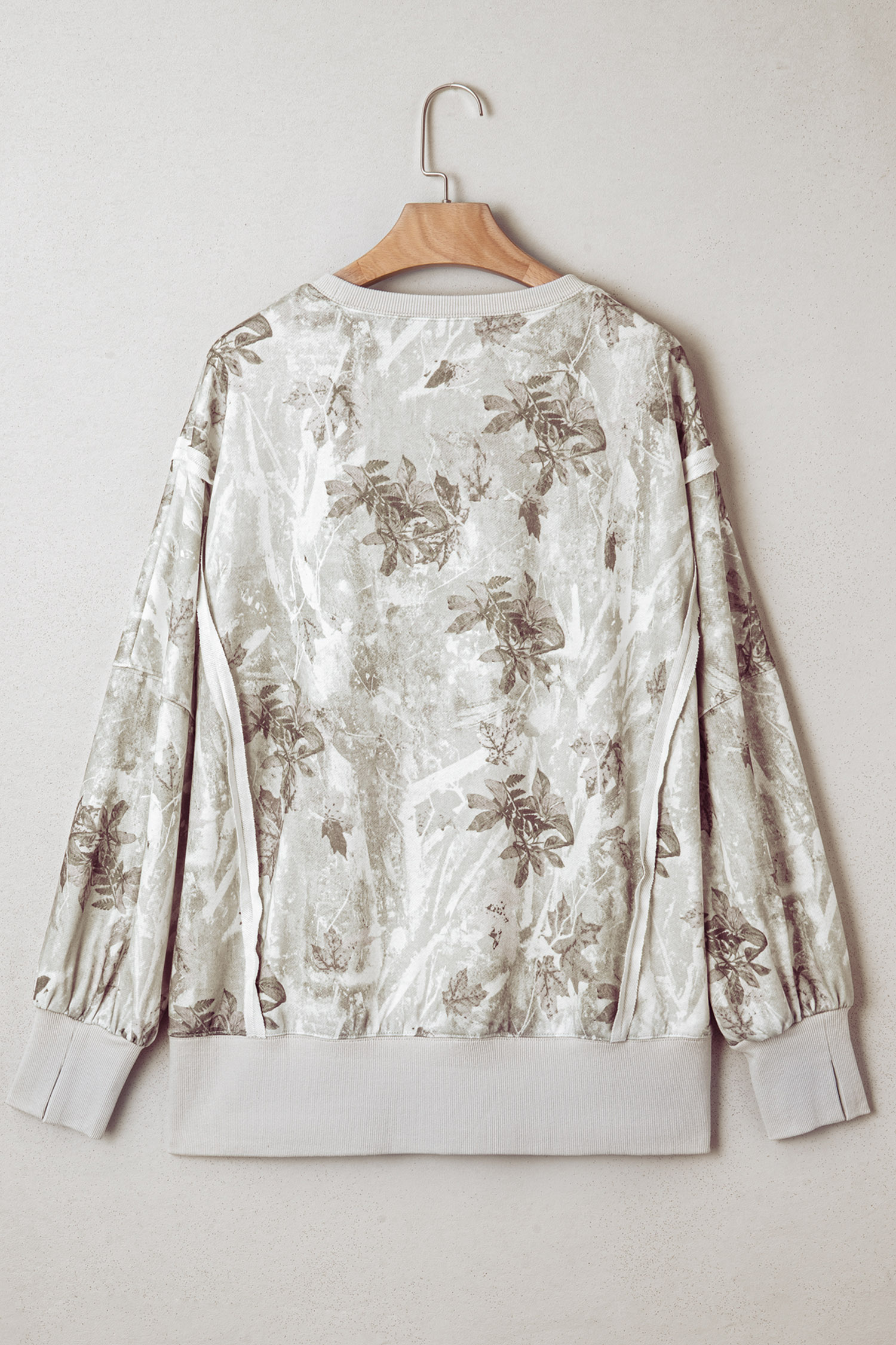 Camo Print Long Sleeve Sweatshirt, Gray Faith Graphic Top - Detail View 5
