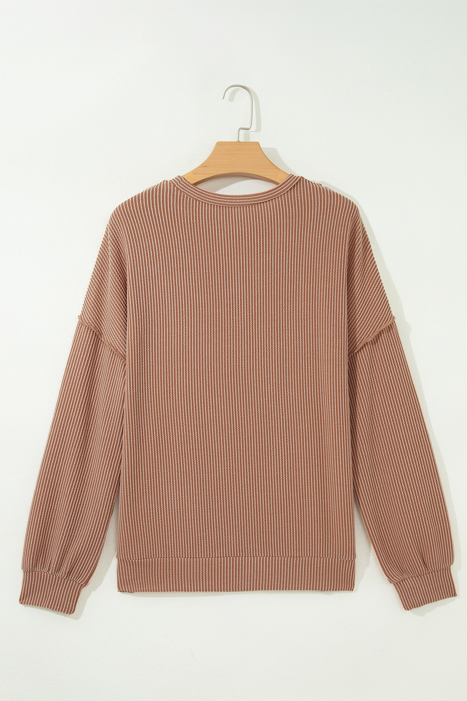 Casual Ribbed Knit Top, Women's Dune Leopard Colorblock Style - Detail View 6