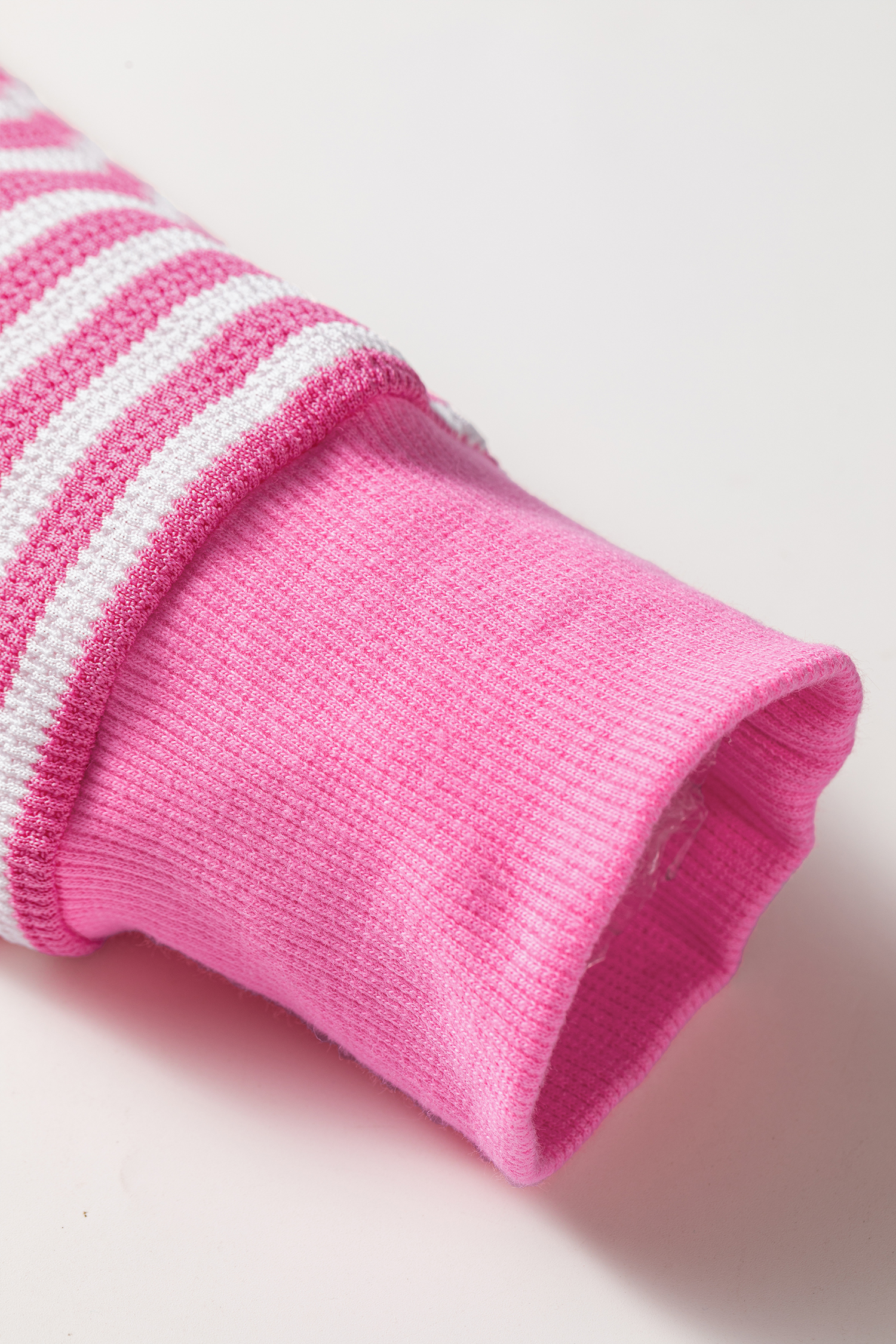 Pink Striped Textured Sweater, Relaxed Crew Neck Fall Top - Detail View 11