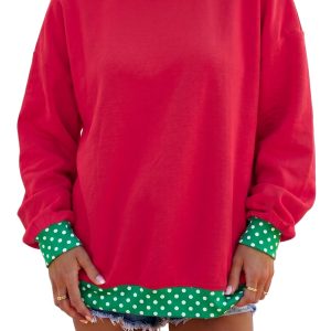 Women's Polka Dot Sweatshirt, Racing Red Casual Long Sleeve - Main View