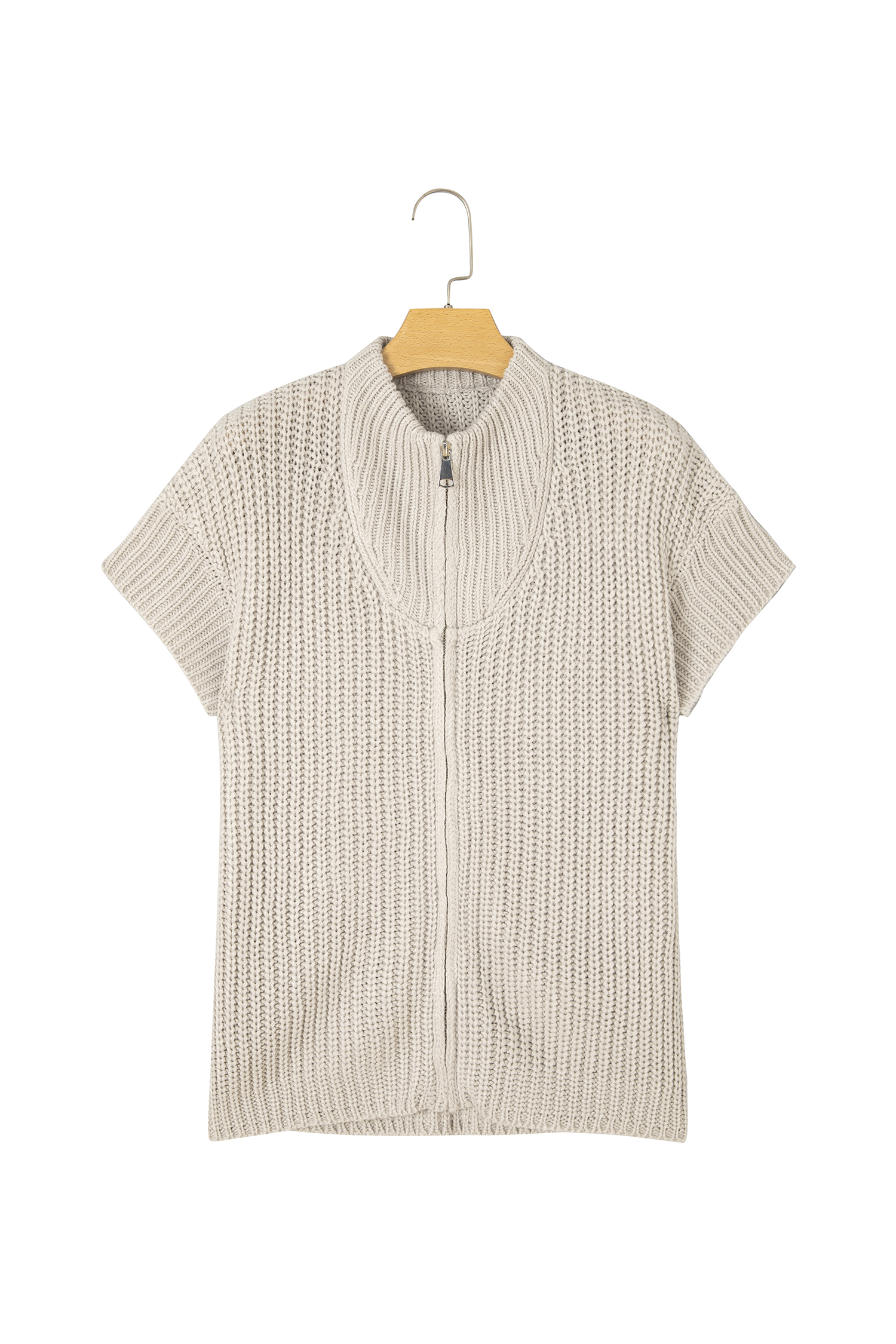 Women's High Neck Zipper Sweater, Casual Short Sleeve Knit - Detail View 3