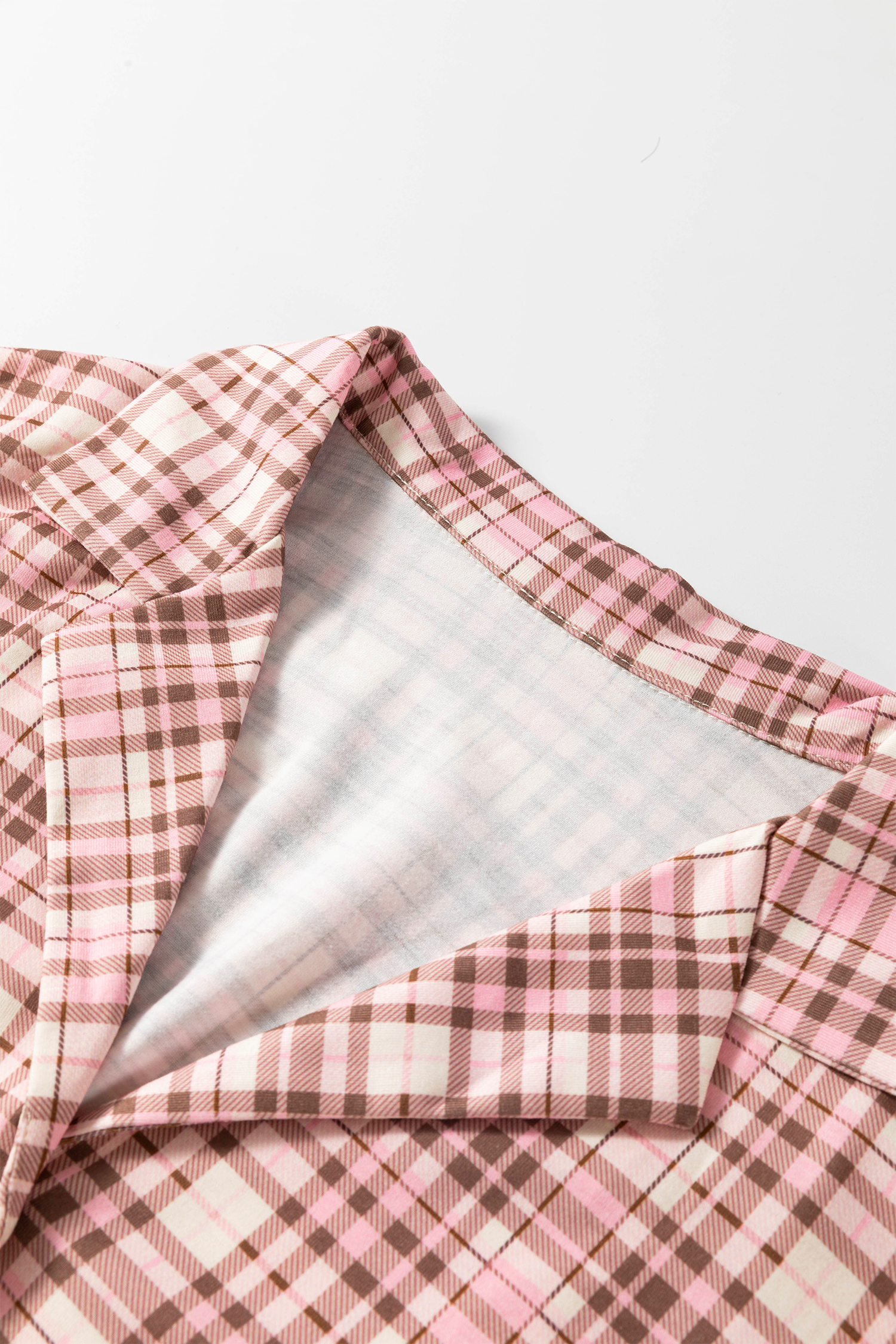 Women's Long Sleeve Lounge Set, Soft Plaid Pajamas - Detail View 6