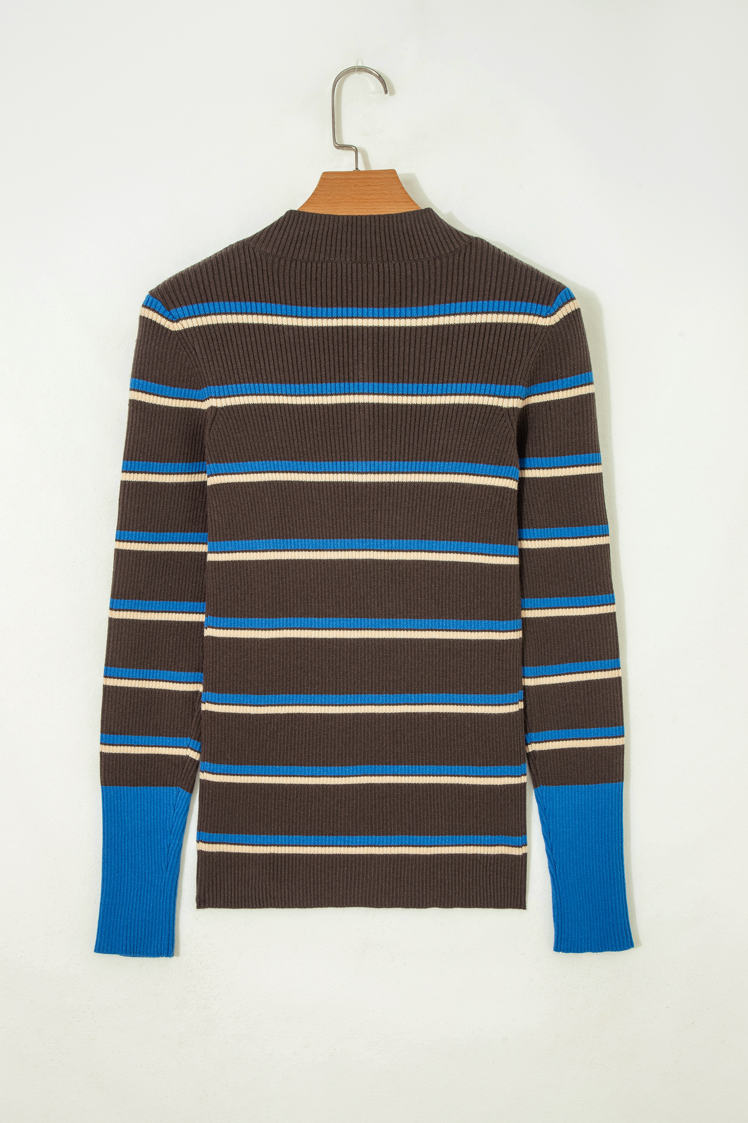 Women's Ribbed Knit Sweater, Soft Chicory Coffee Henley - Detail View 9