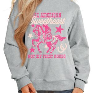 Women's Western Graphic Sweatshirt, Casual Gray Mock Neck - Main View