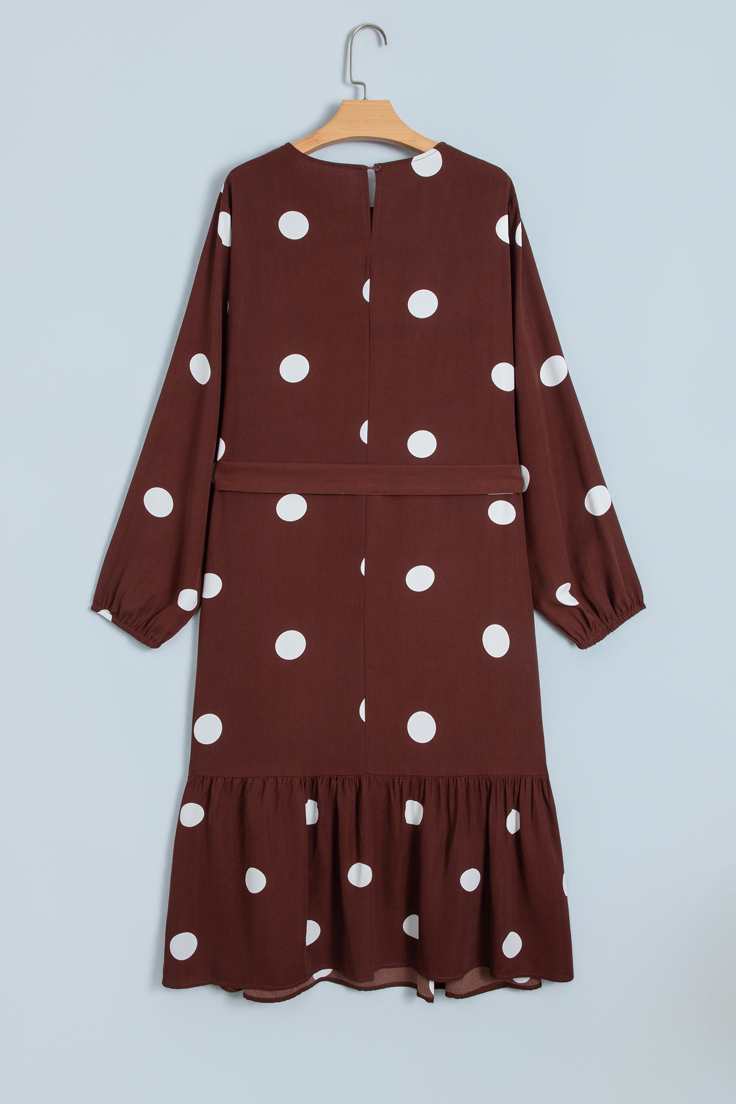 Plus Size Polka Dot Dress, Brown Long Sleeve Fall Maxi - Detail View 5