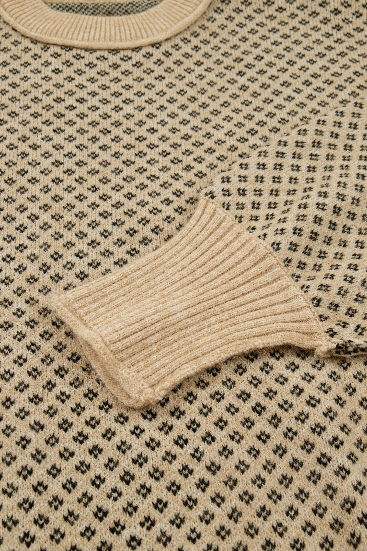 Womens Khaki Geometric Knit Sweater, Casual Daily Top - Detail View 13