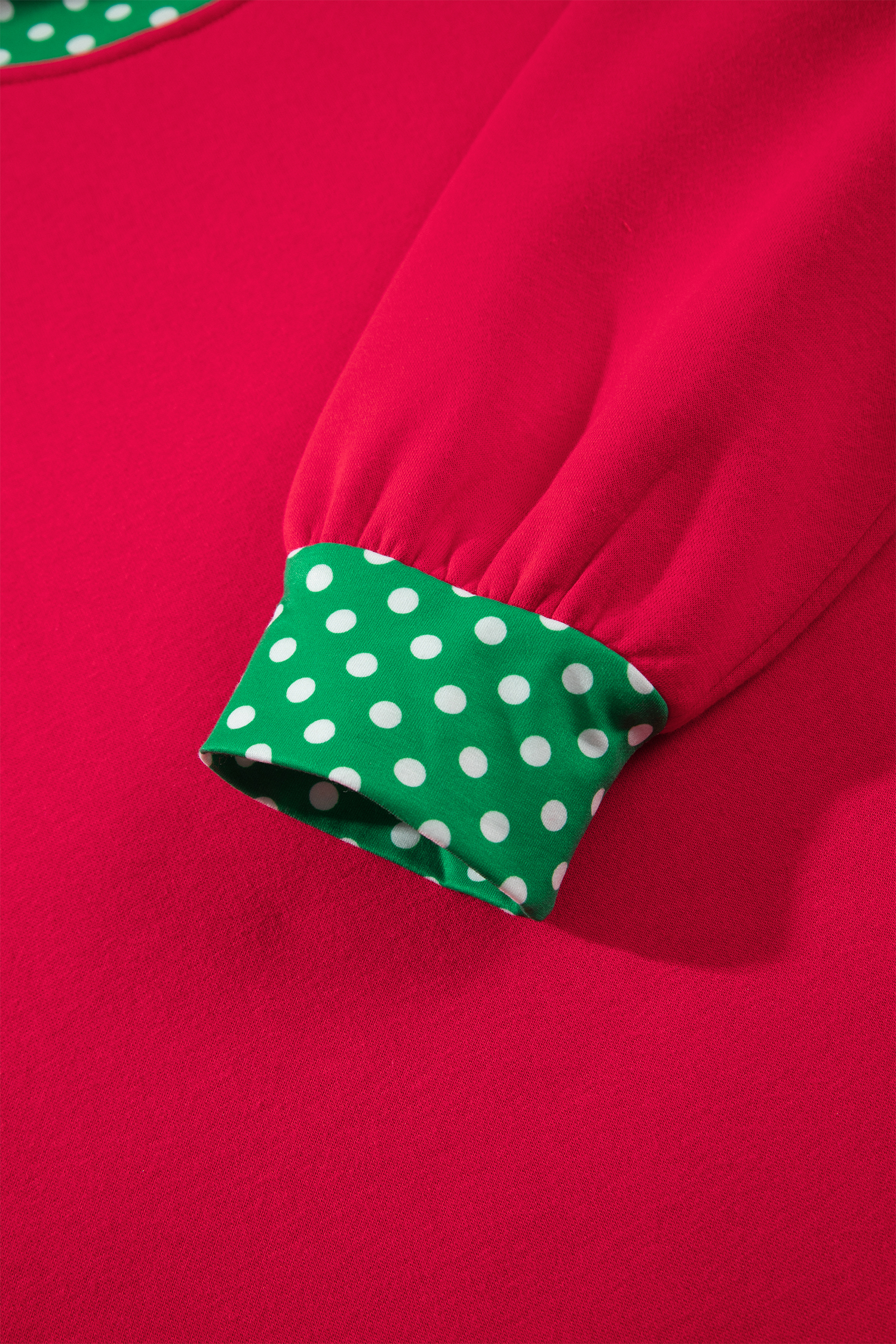 Racing Red Colorblock Sweatshirt, Women's Polka Dot Trim Top - Detail View 8