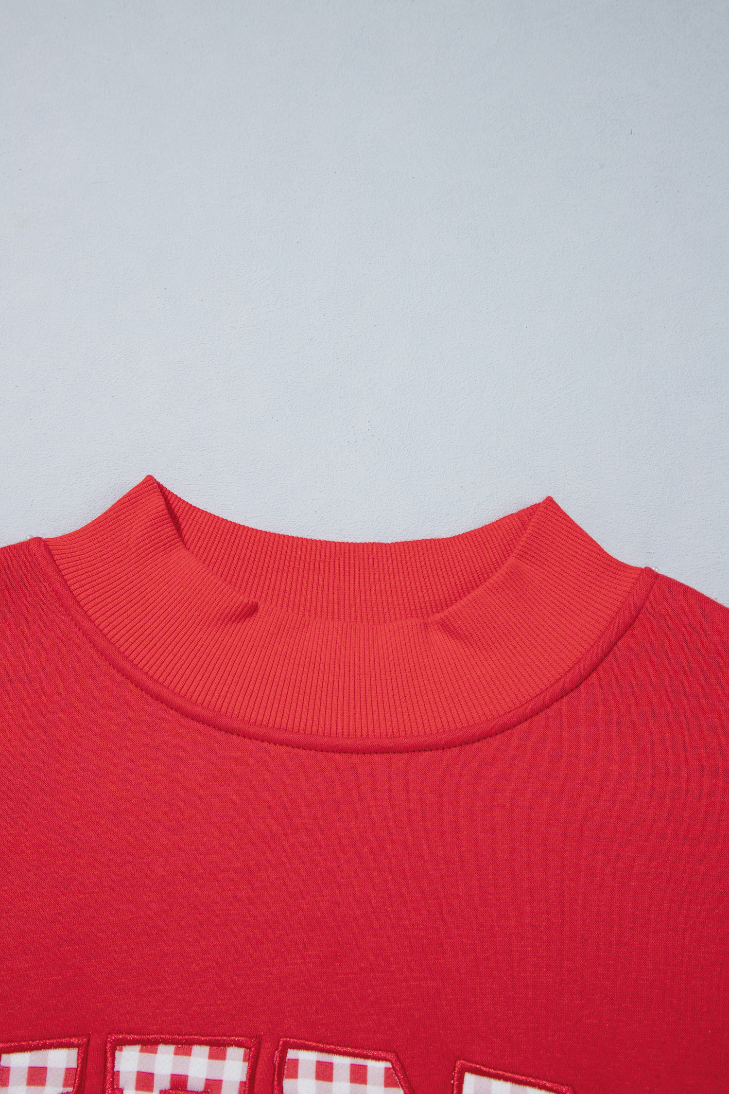Red Plaid Gingham Pullover, Oversized Mock Neck Top Women - Detail View 5