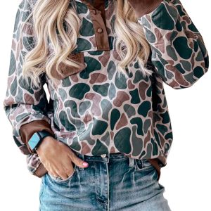 Camo Women's Pullover Sweatshirt, Casual Daily Stand Neck - Main View