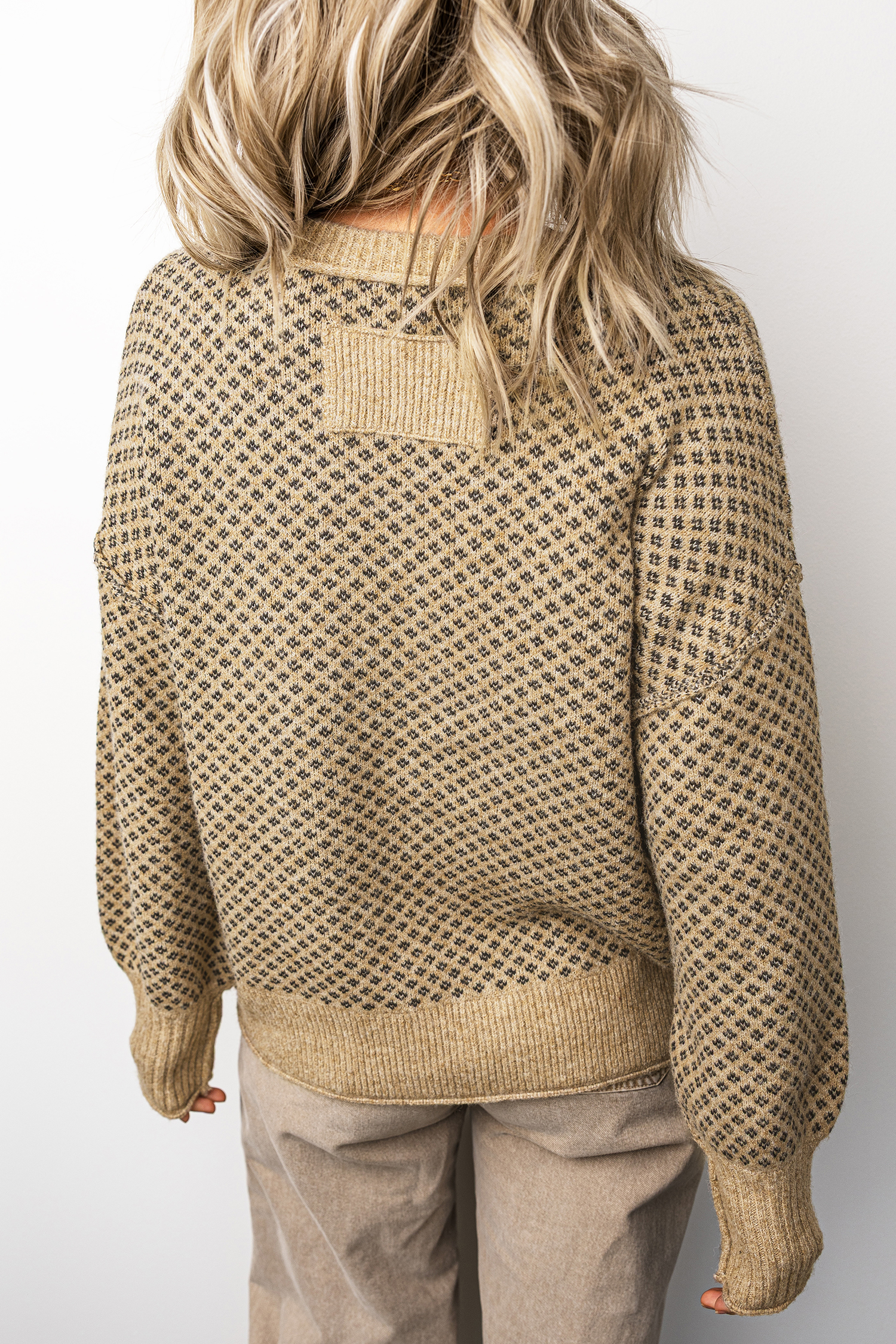 Womens Geometric Print Sweater, Chic Drop Shoulder Top - Detail View 2