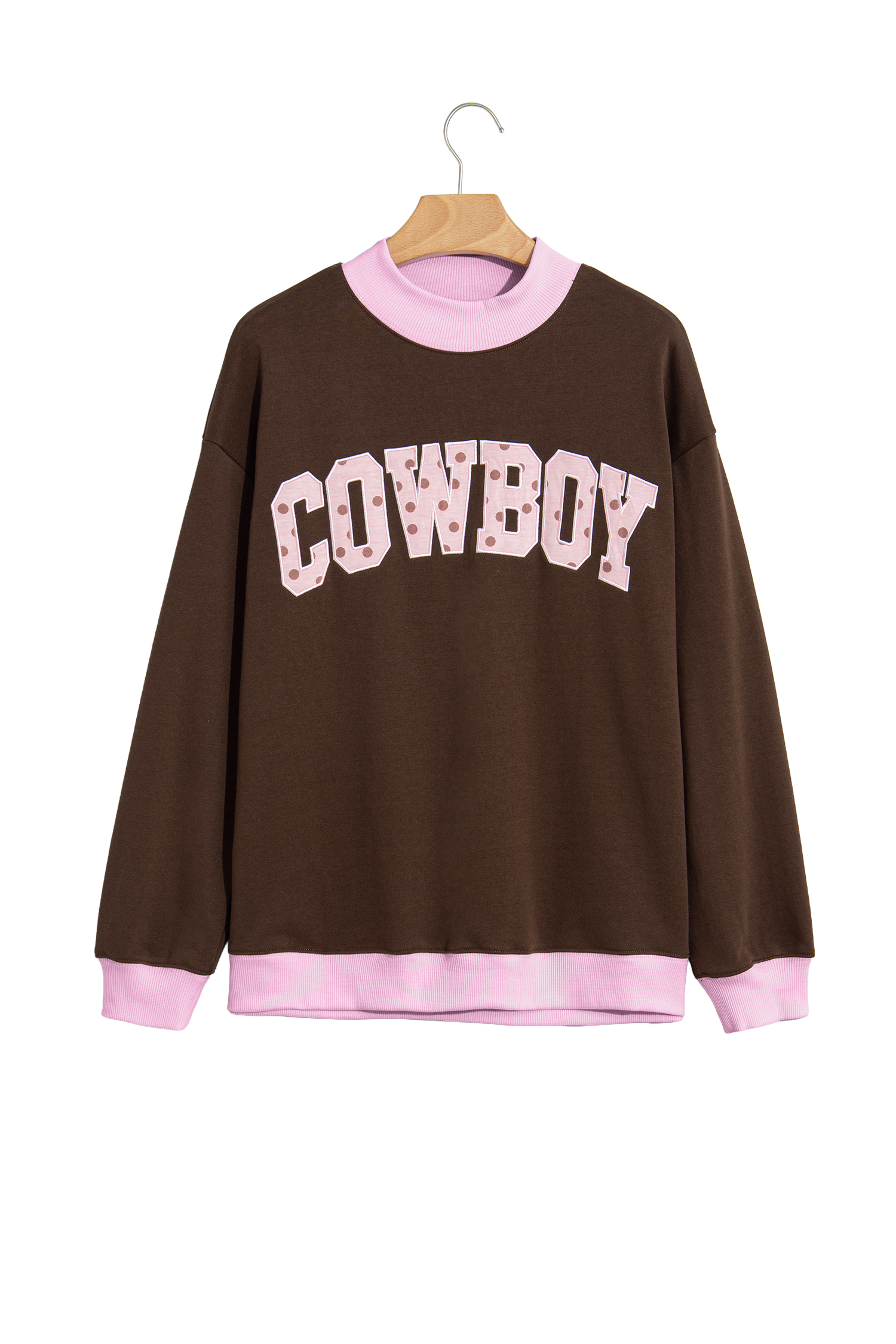 Women's Cowboy Graphic Pullover, Polka Dot Letter Print - Detail View 2