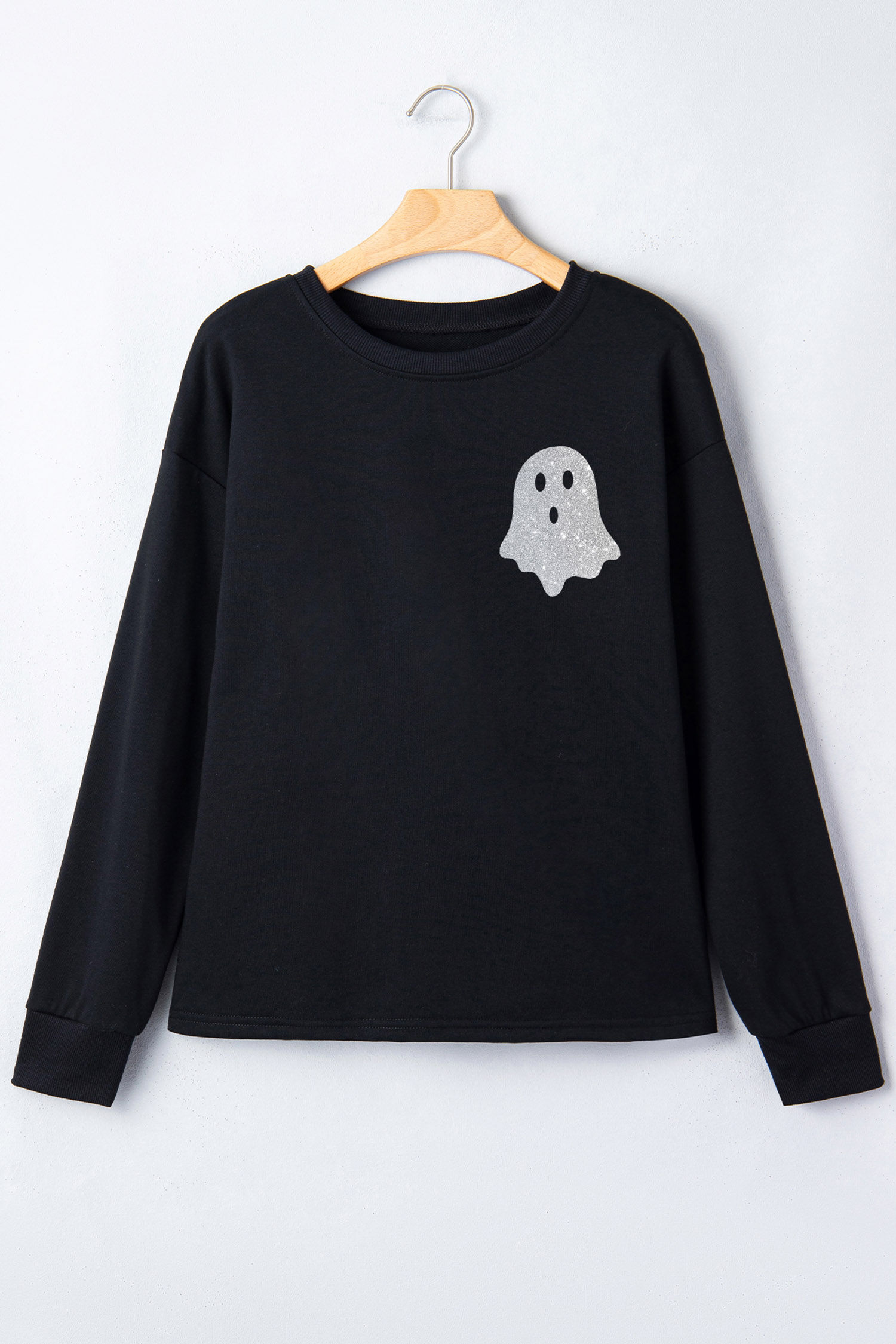 Women's Cozy Ghost Print Pullover, Soft Cotton Blend Top - Detail View 6