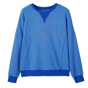 Women's Blue Striped Pullover, Casual Long Sleeve Crew Neck - Main View
