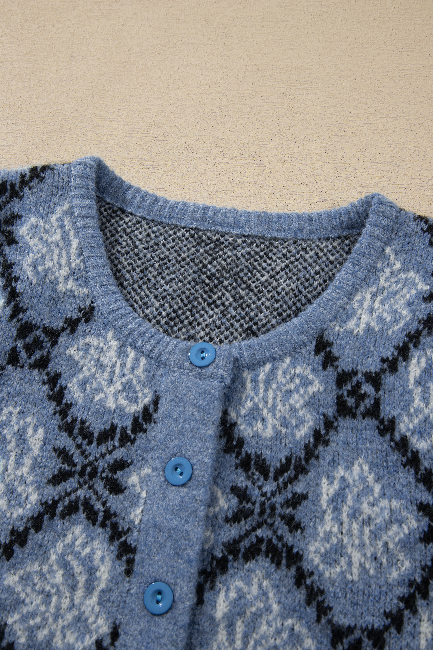 Short Sleeve Knit Cardigan, Dark Blue Boho Button Up Top - Detail View 11