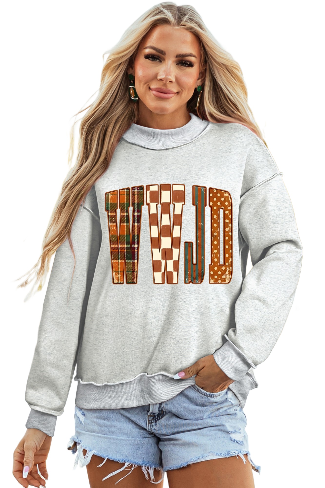 Women's WWJD Mock Neck Sweatshirt, Casual Daily Pullover - Main View
