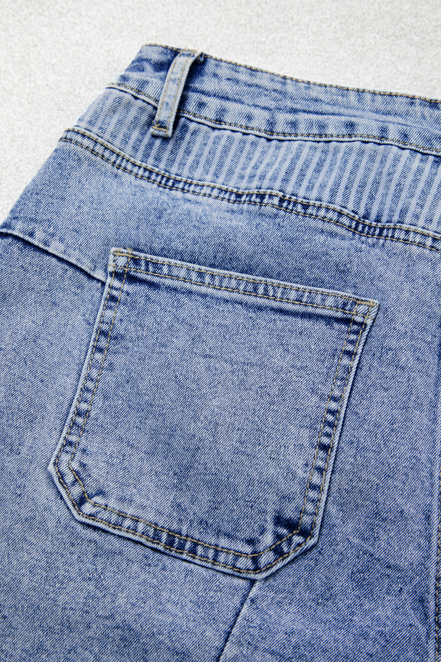 Women's Mixed Patchwork Denim Shorts, High Waist Boho Style - Detail View 7