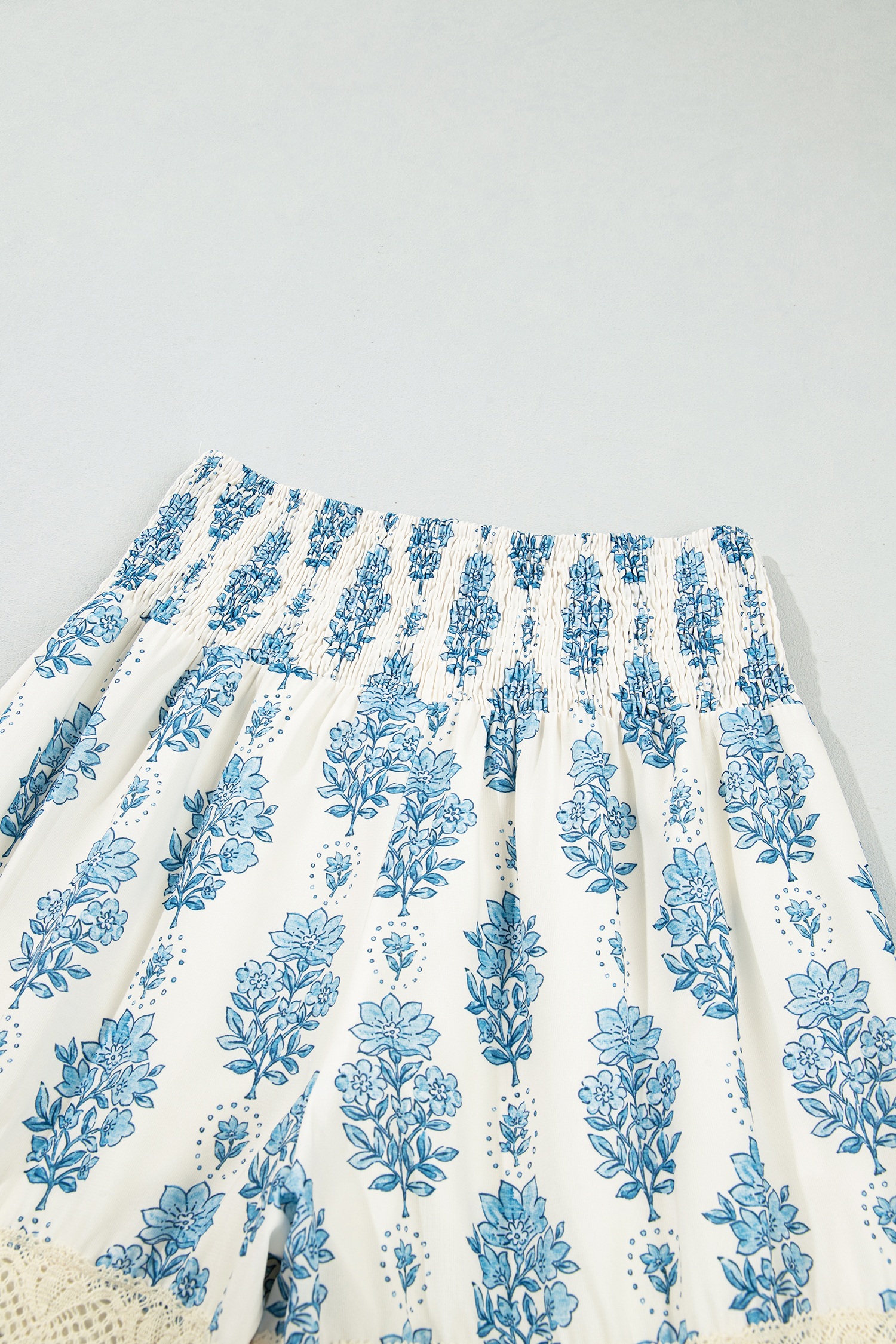 Women's Wide Leg Pants, Casual Smocked Floral - Detail View 10
