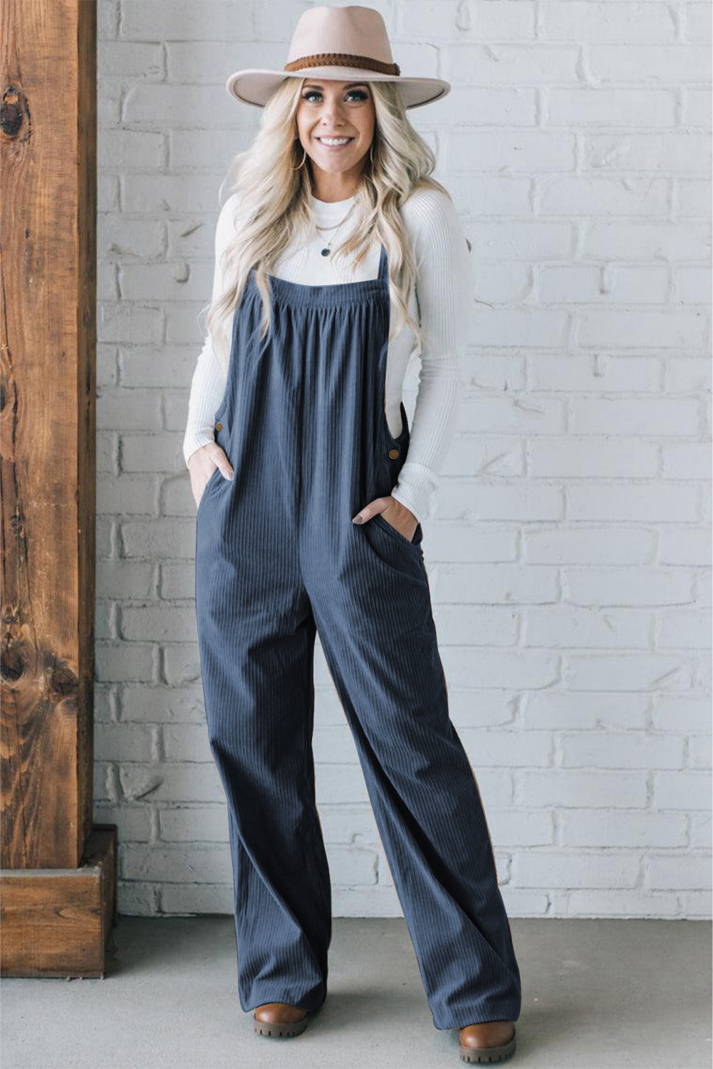 Soft Corduroy Jumpsuit, Women's Cozy Loose Overalls - Detail View 6