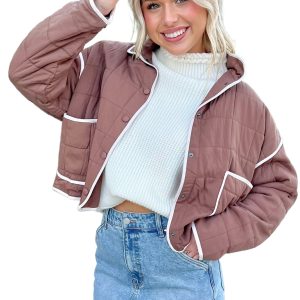 Women's Quilted Button Jacket, Casual Daily Winter Coat - Main View