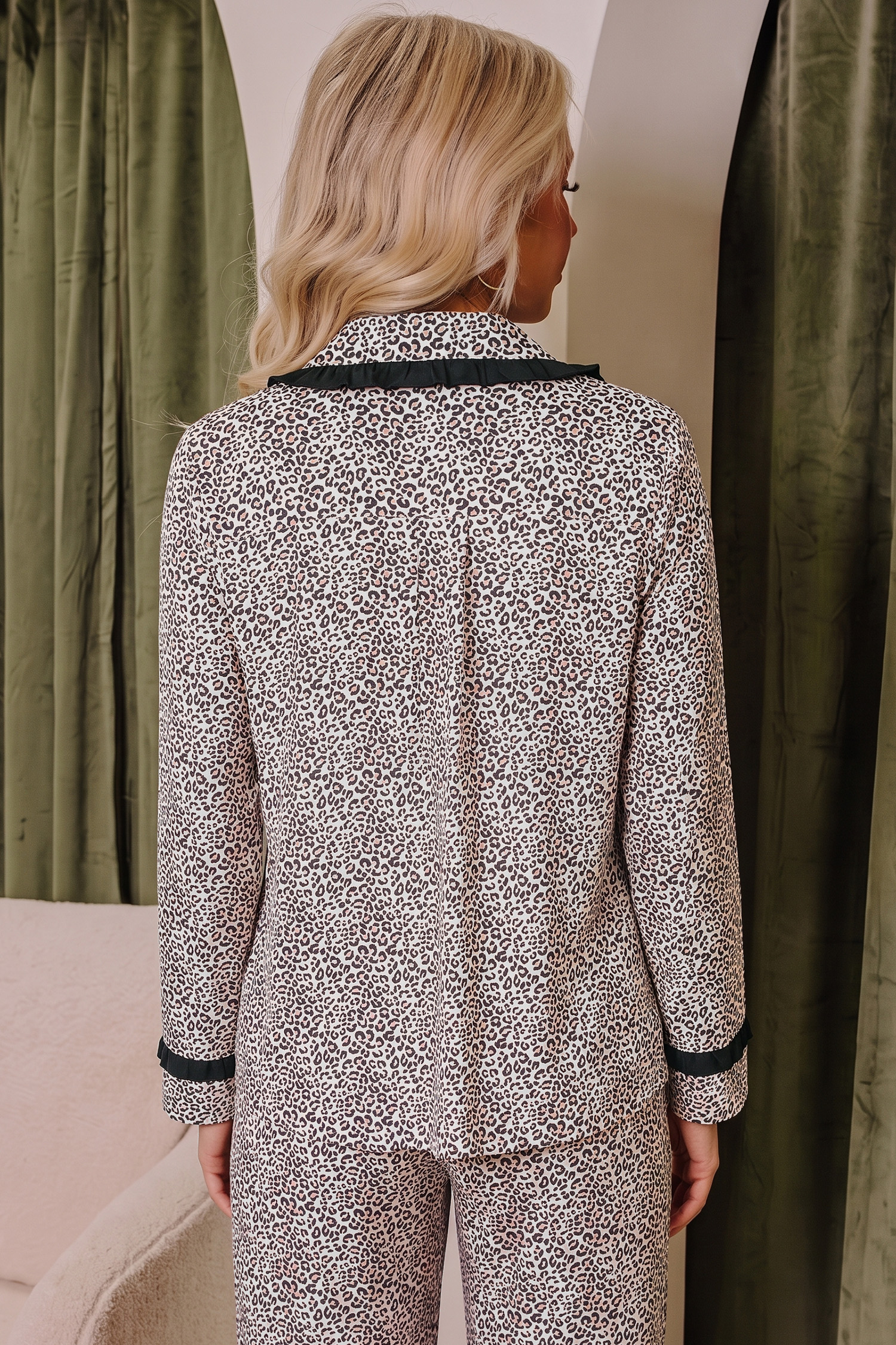 Leopard Print Two Piece Set, Casual Long Sleeve Home Wear - Detail View 2