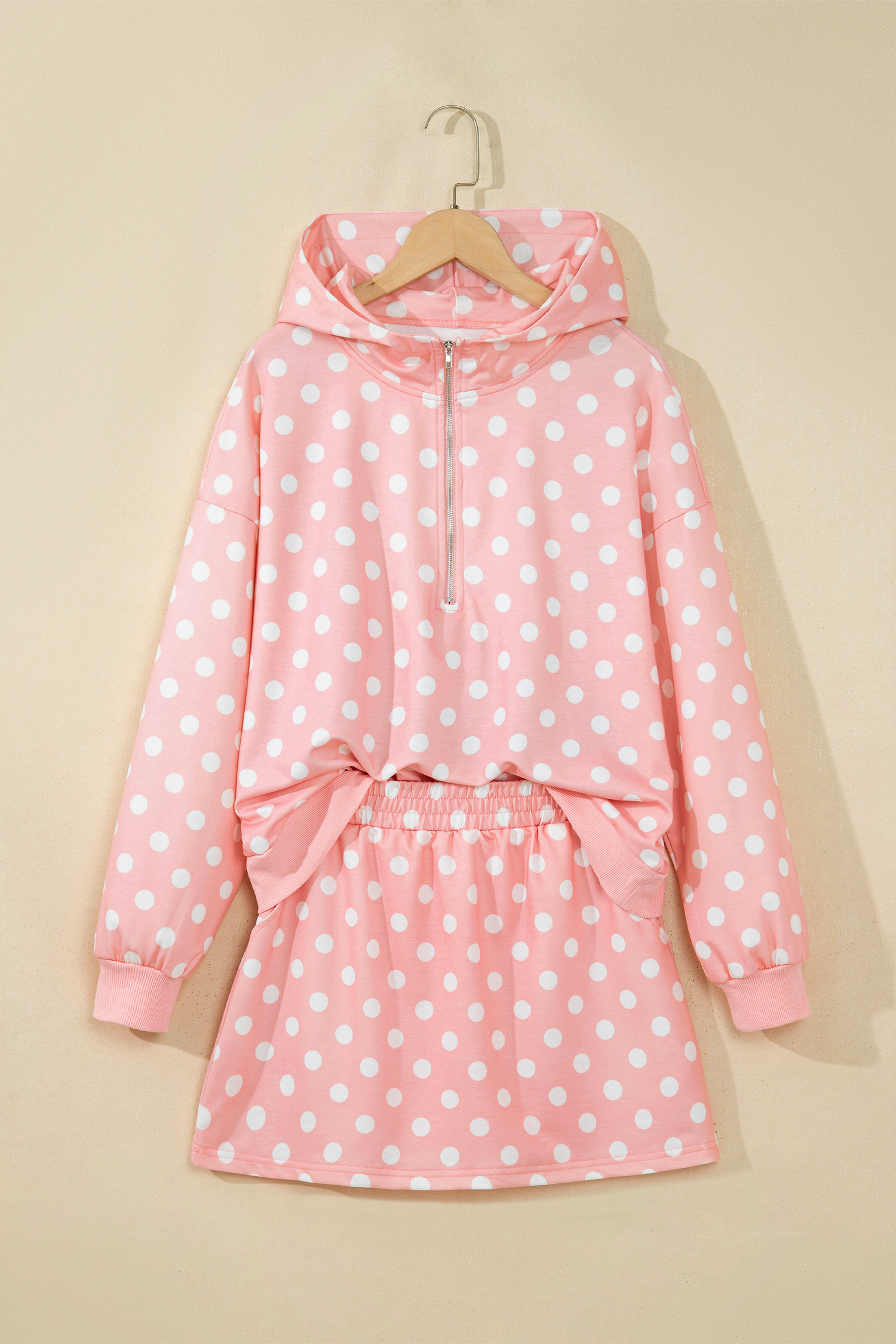 Polka Dot Long Sleeve Skort Set, Women's Hooded Two Piece - Detail View 2