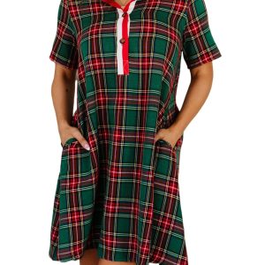 Casual Plaid Women's Shift Dress, Button Front Daily Wear - Main View