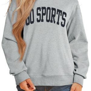 Women's Gray Mock Neck Sweatshirt, Casual Graphic Pullover - Main View