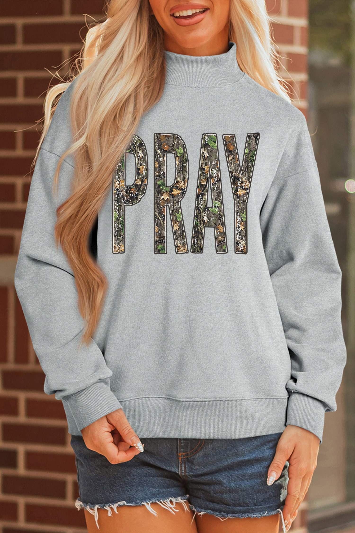 Women's Baggy Camo Pullover, Cozy Mock Neck Sweatshirt - Detail View 9