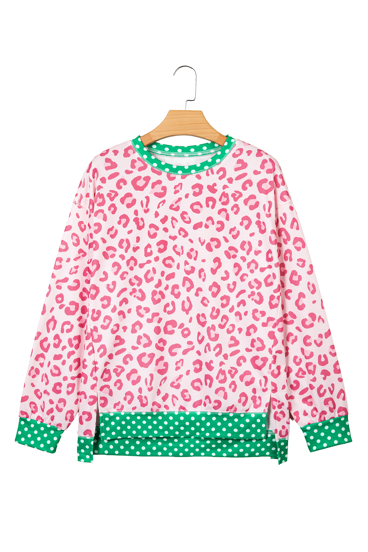 Leopard Print Polka Dot Women's Top, Colorblock Style - Detail View 2