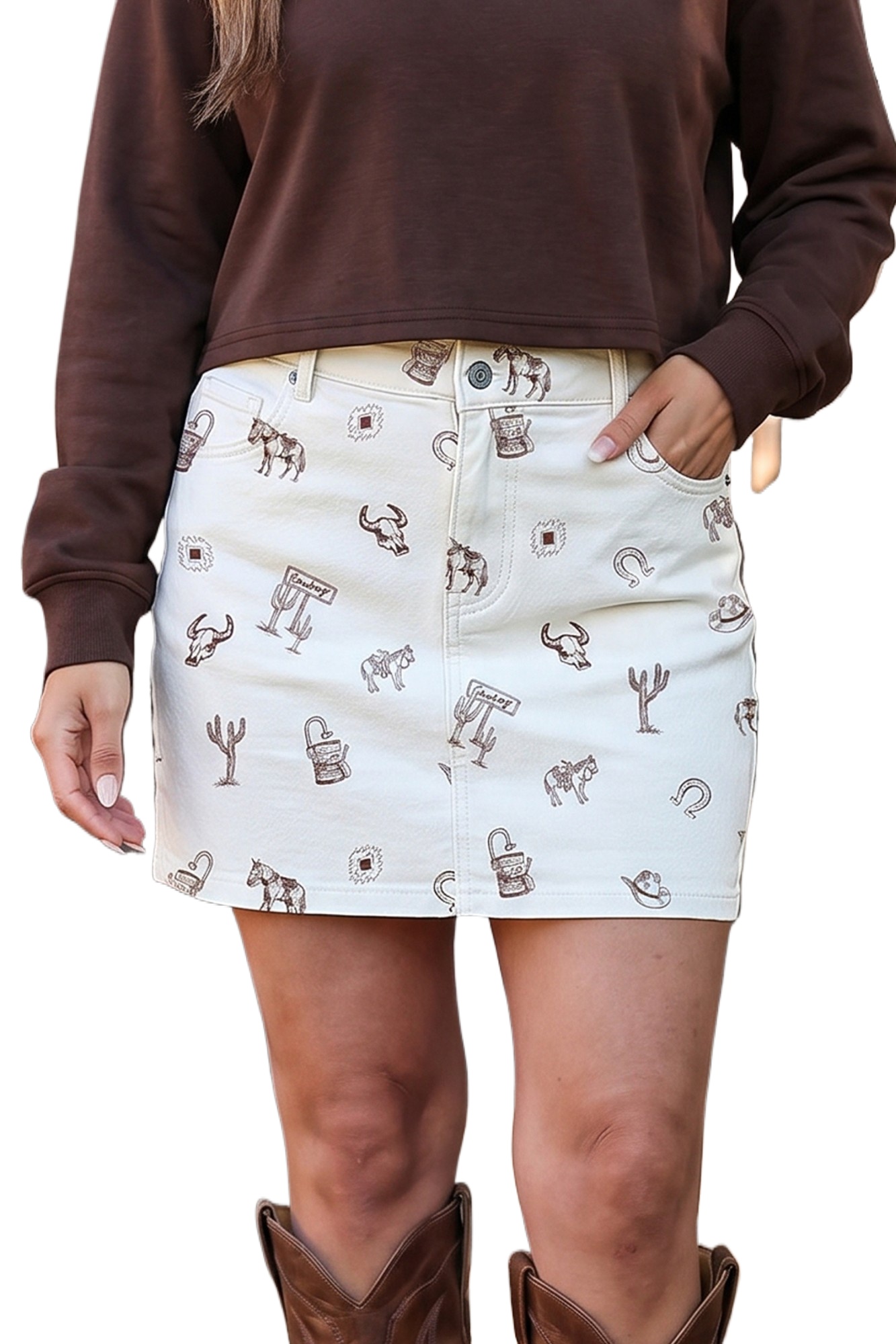 Women's Western Denim Skirt, Daily Casual High Waisted Mini - Main View
