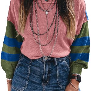 Western Women's Patchwork Sweater, Casual Daily Pullover - Main View