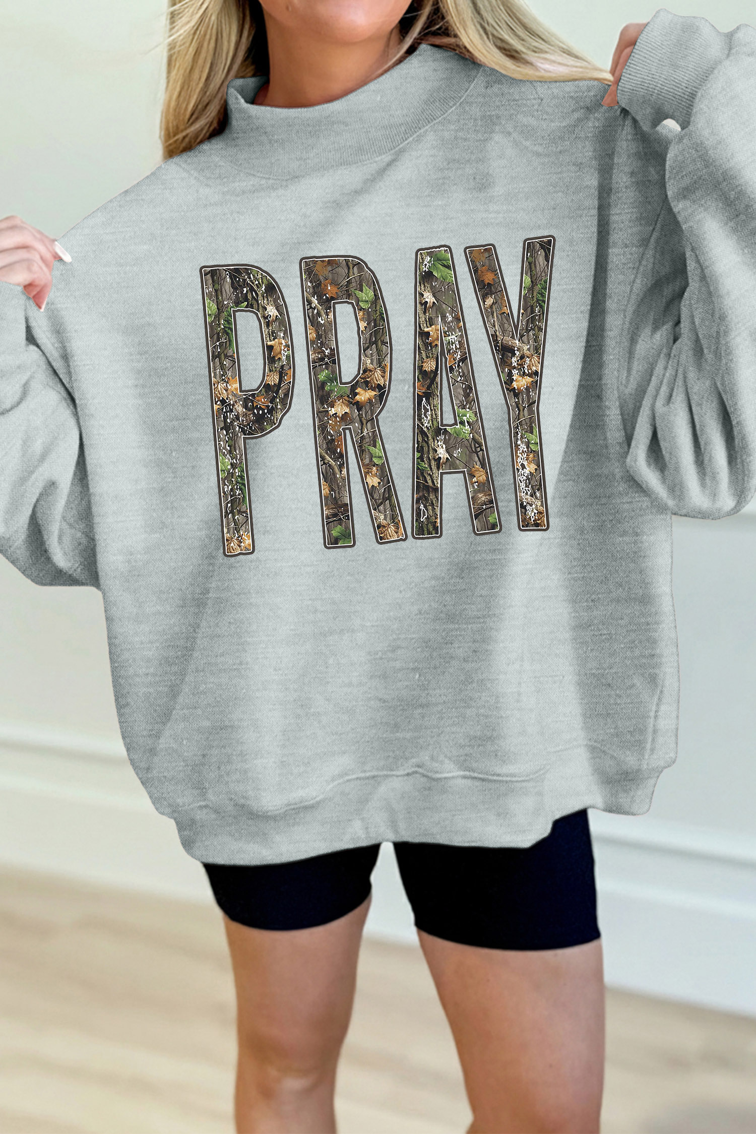 Grey Letter Print Sweatshirt, Women's Fall Long Sleeve Top - Detail View 8