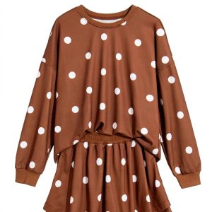 Women's Polka Dot Skort Set, Casual Brown Fall Lounge - Main View