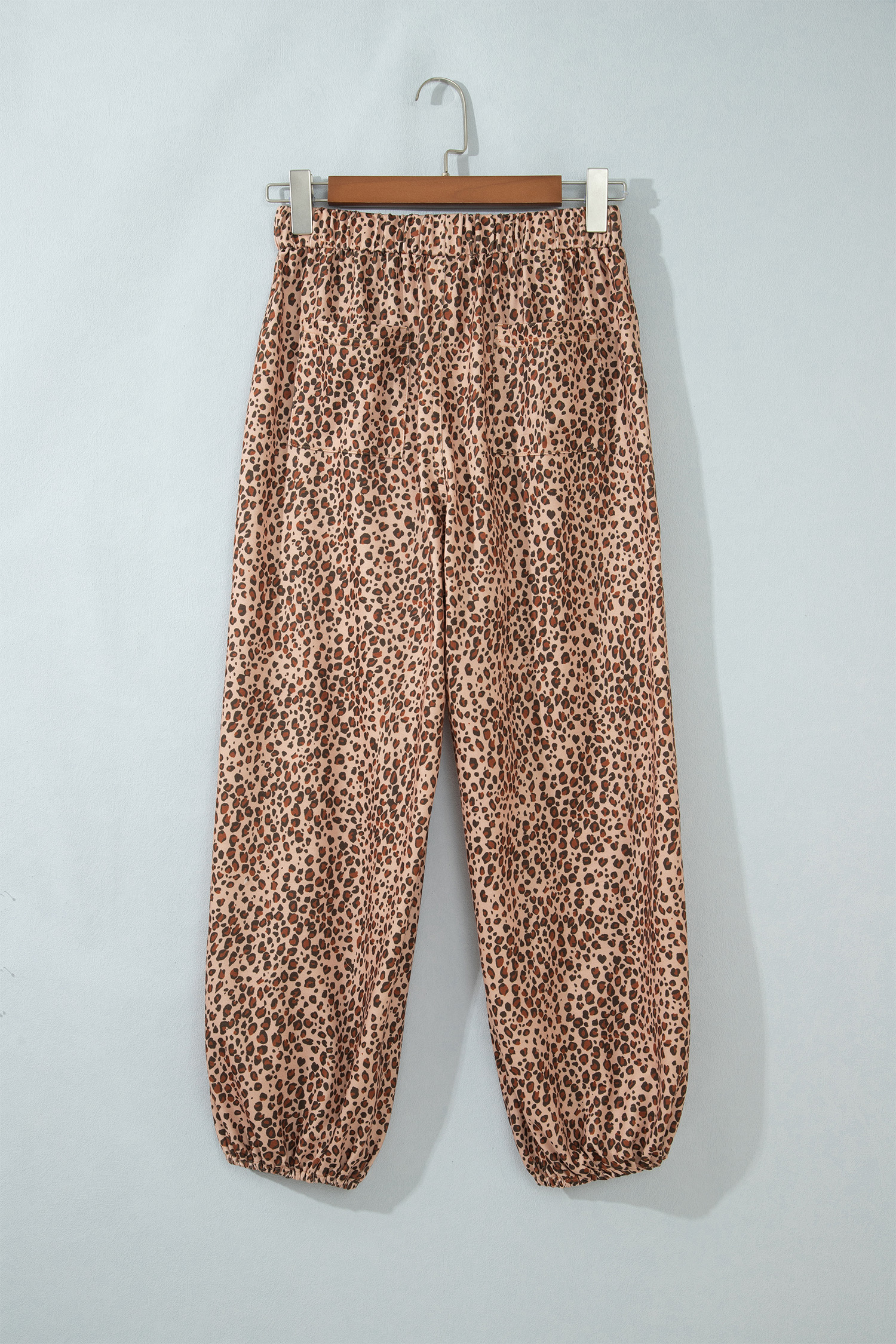 Women's Khaki Animal Print Pants, Relaxed Daily Drawstring - Detail View 6