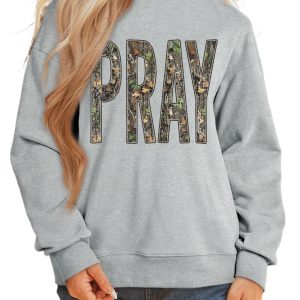 Women's Camo Pray Sweatshirt, Casual Mock Neck Pullover - Main View