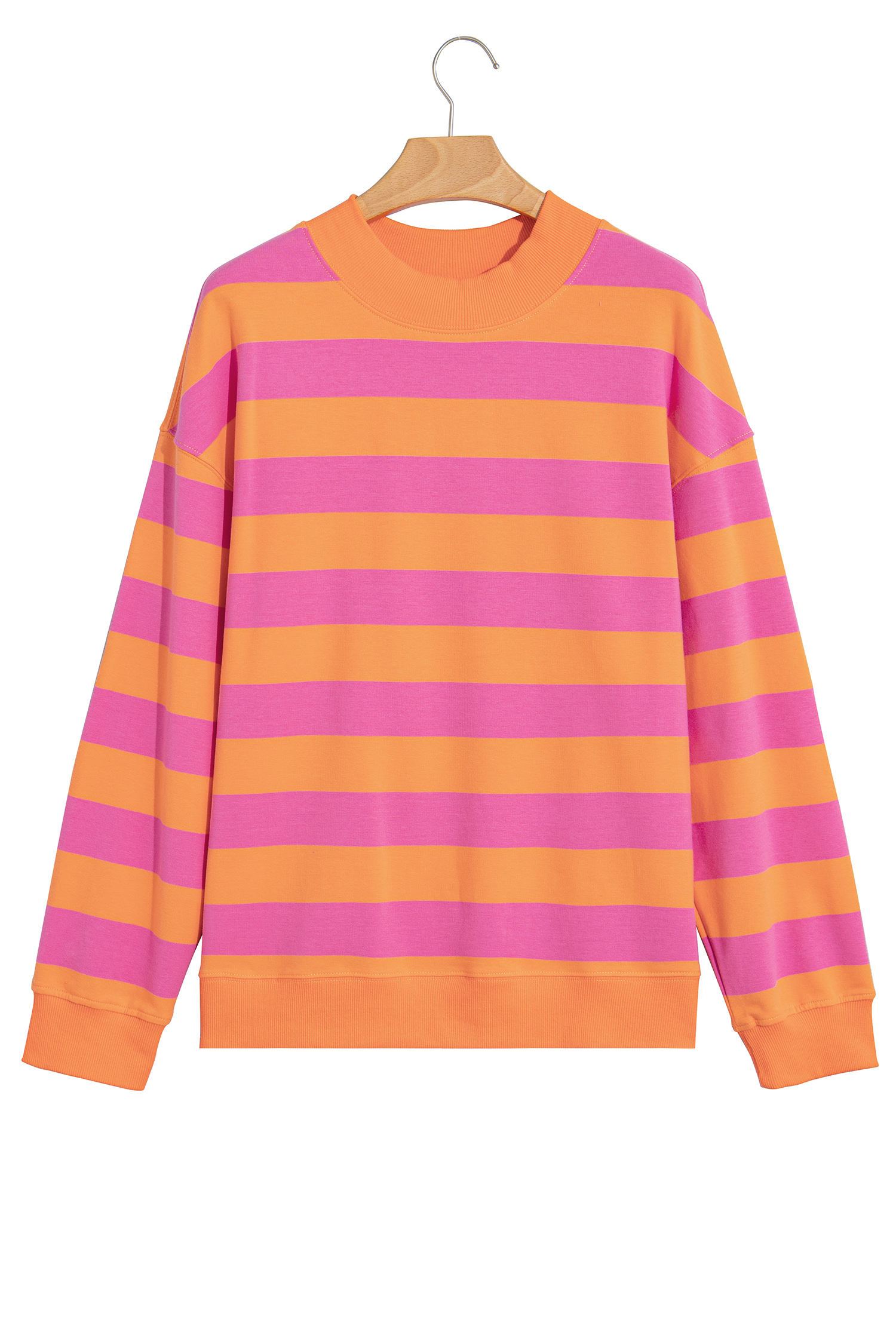 Casual Colorblock Sweatshirt, Women's Striped Mock Neck Top - Detail View 2