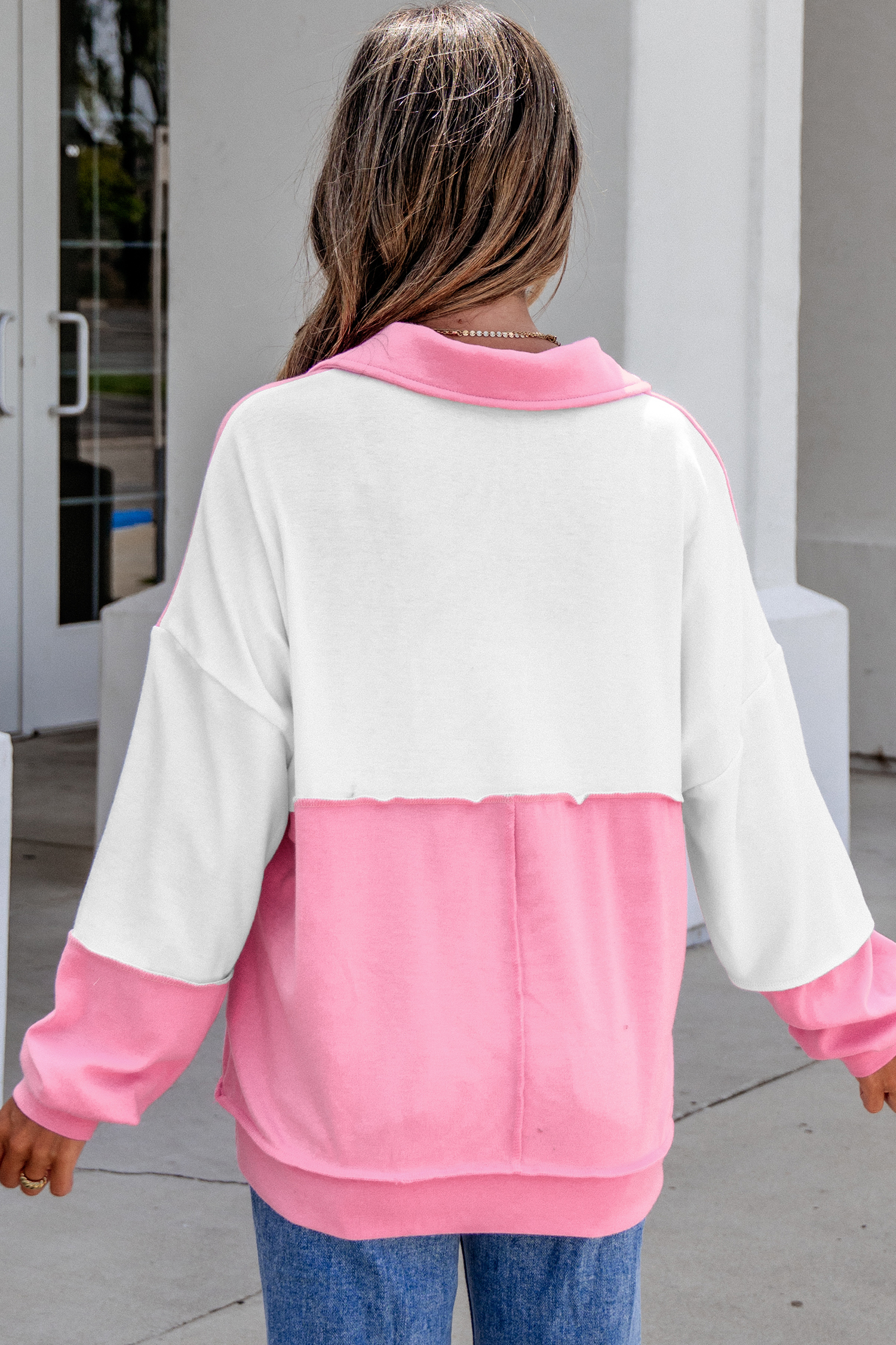 Long Sleeve Patchwork Shirt, Chic Ricrac Collar Pullover - Detail View 2