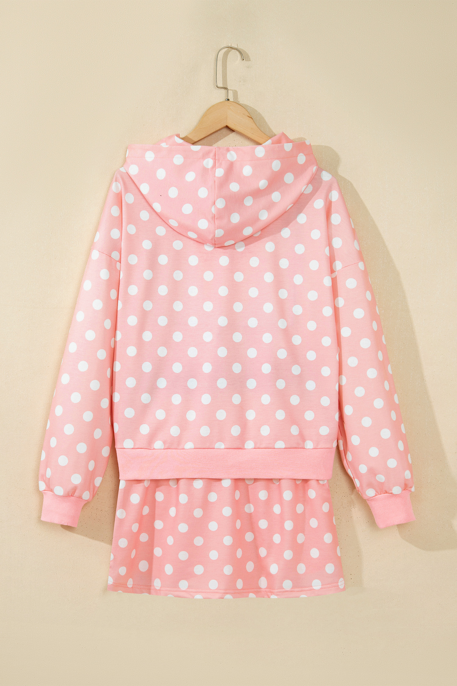 Pink Polka Dot Half Zip Skort Set, Women's Casual Loungewear - Detail View 3