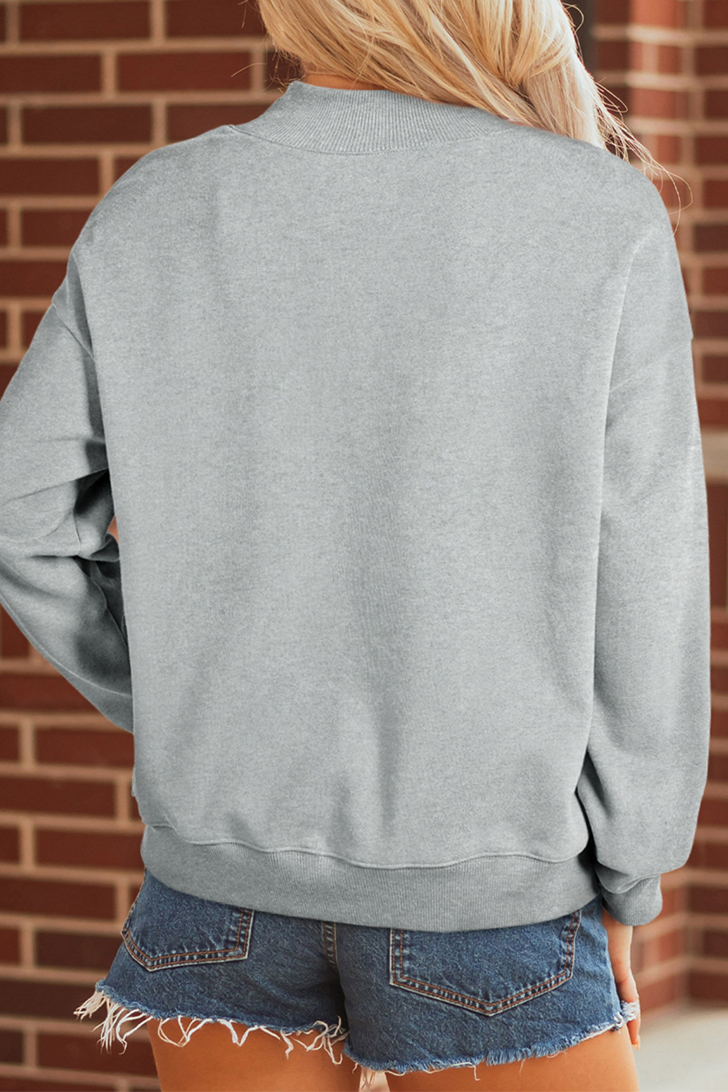 Women's Rodeo Print Sweatshirt, Western Gray Mock Neck - Detail View 2
