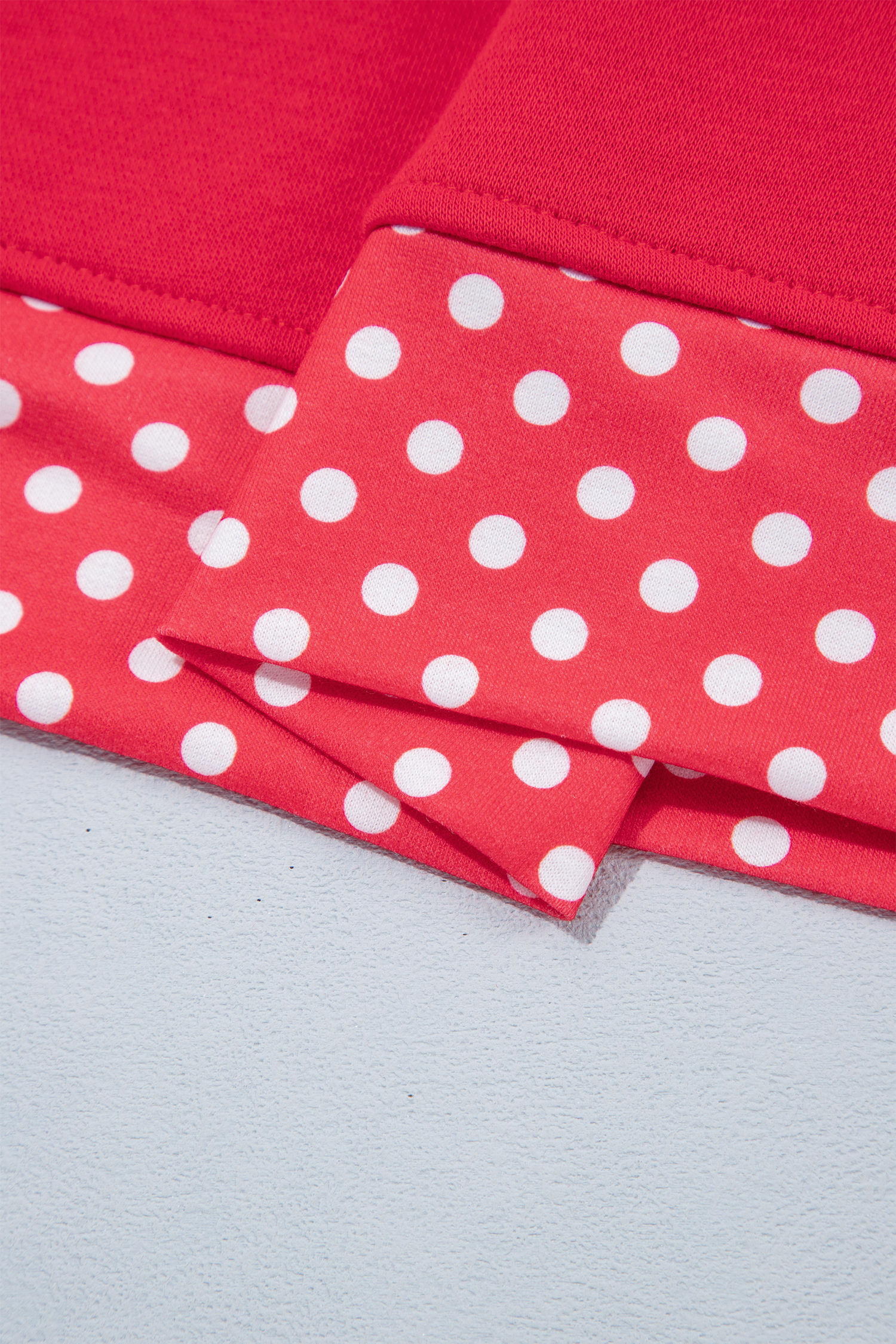 Women's Red Polka Dot Sweatshirt, Casual Contrast Trim Top - Detail View 10