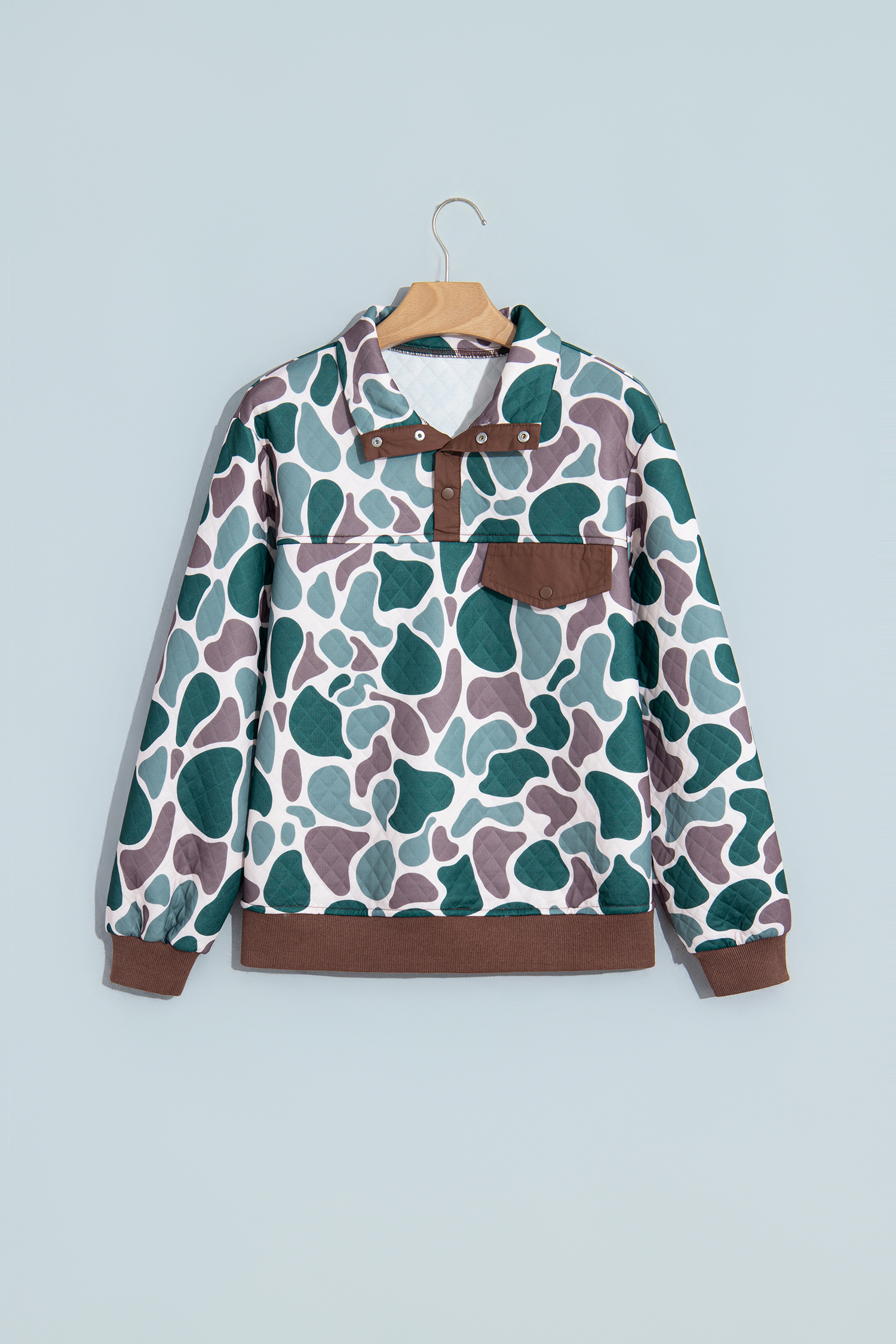 Retro Camo Women's Quilted Sweatshirt, Button Detail Casual - Detail View 2