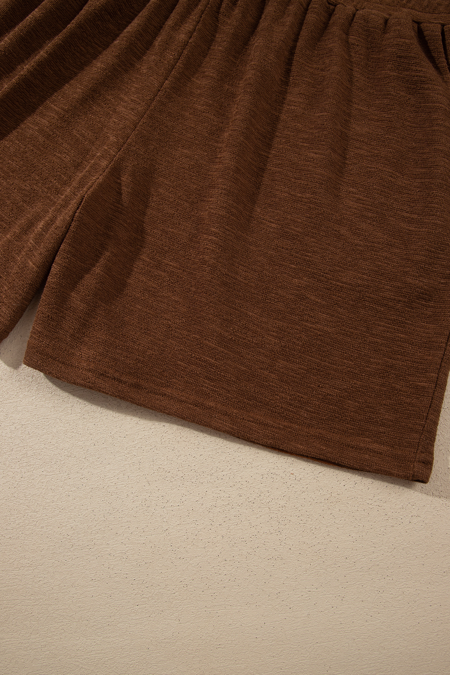 Cozy Chestnut Matching Set, Women's Elastic Waist Shorts Set - Detail View 15