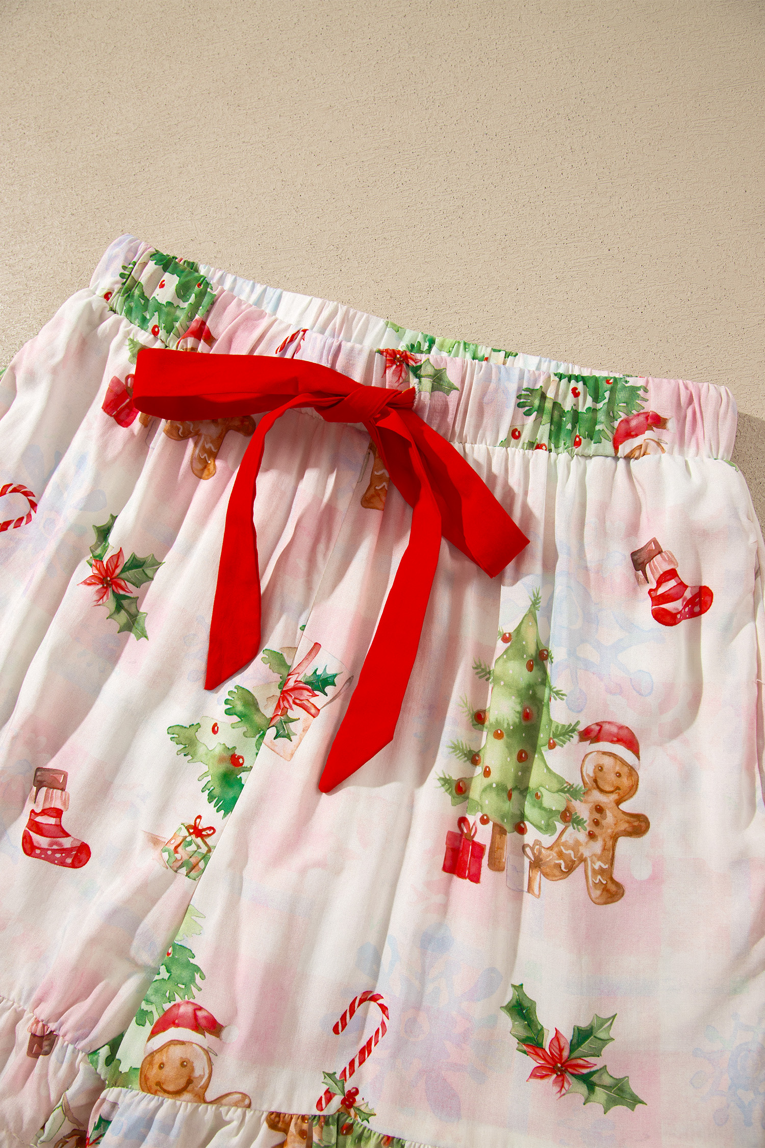 Women's Long Sleeve Pajama Set, Ruffled Holiday PJ - Detail View 9