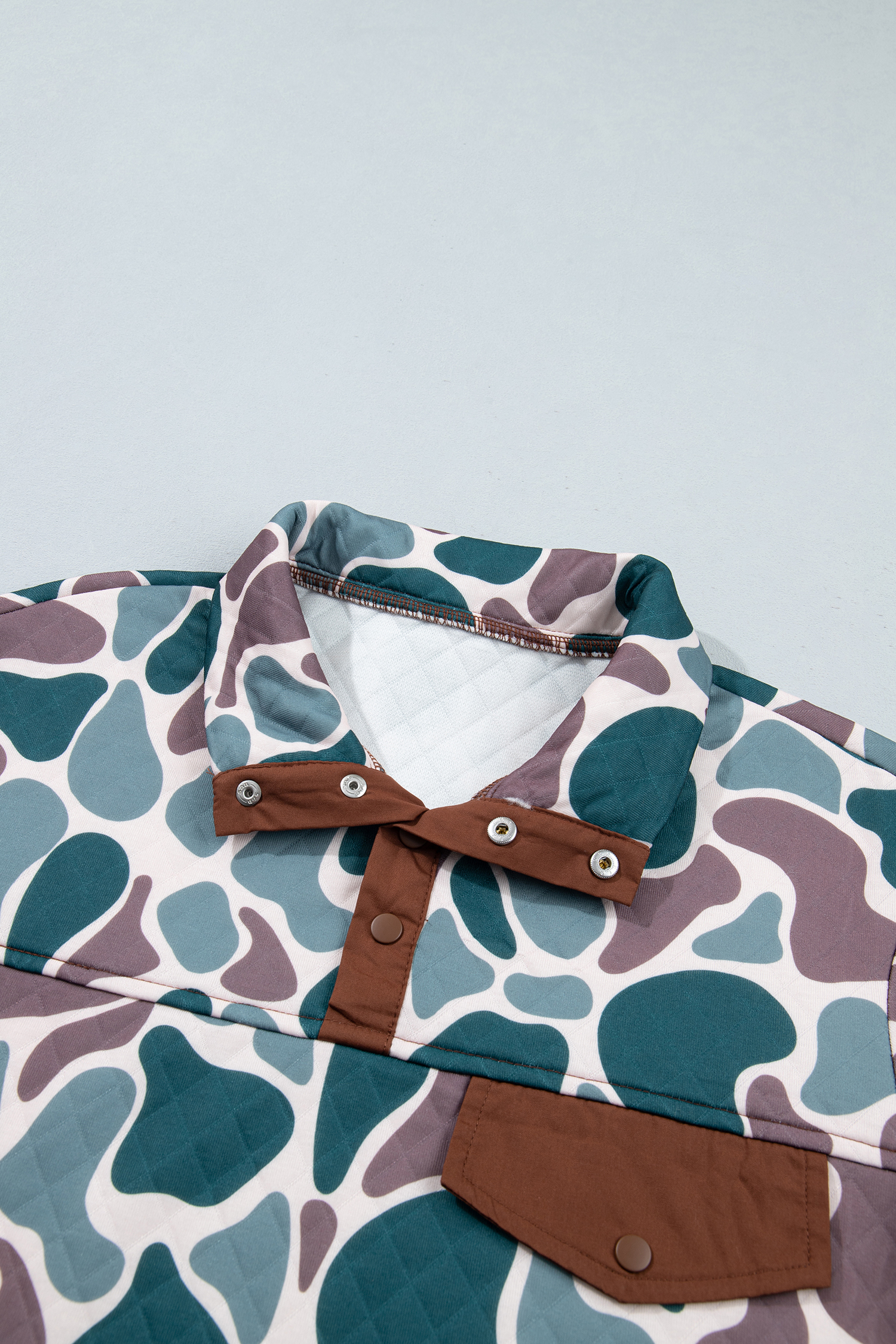 Retro Camo Women's Quilted Sweatshirt, Button Detail Casual - Detail View 5