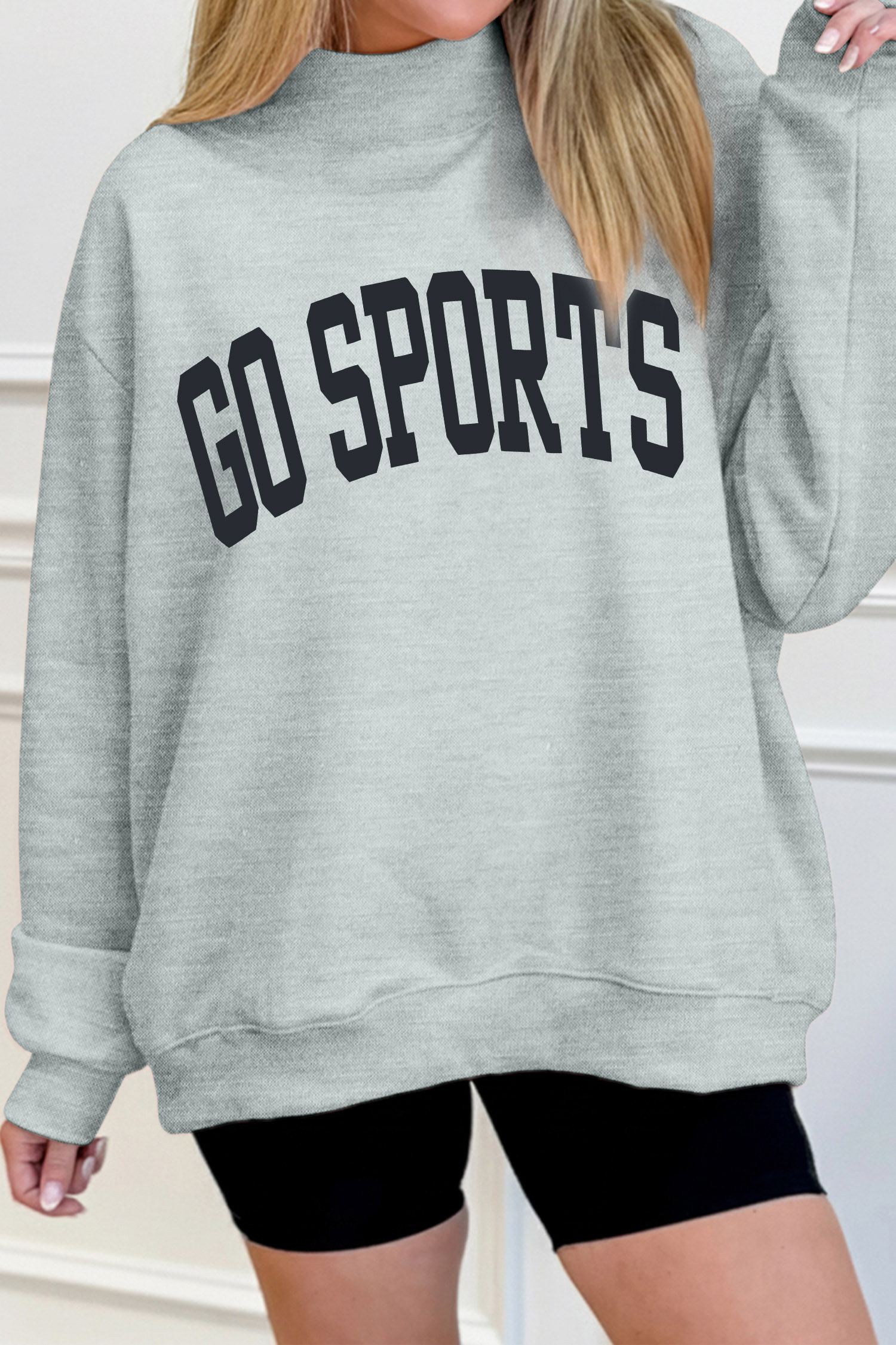 GO SPORTS Graphic Women's Sweatshirt, Trendy Mock Neck Top - Detail View 5