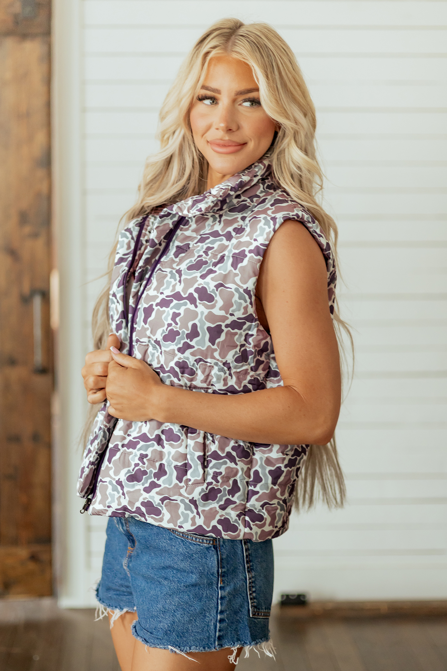 Women's Camouflage Vest, Printed Sleeveless Puffer - Detail View 5