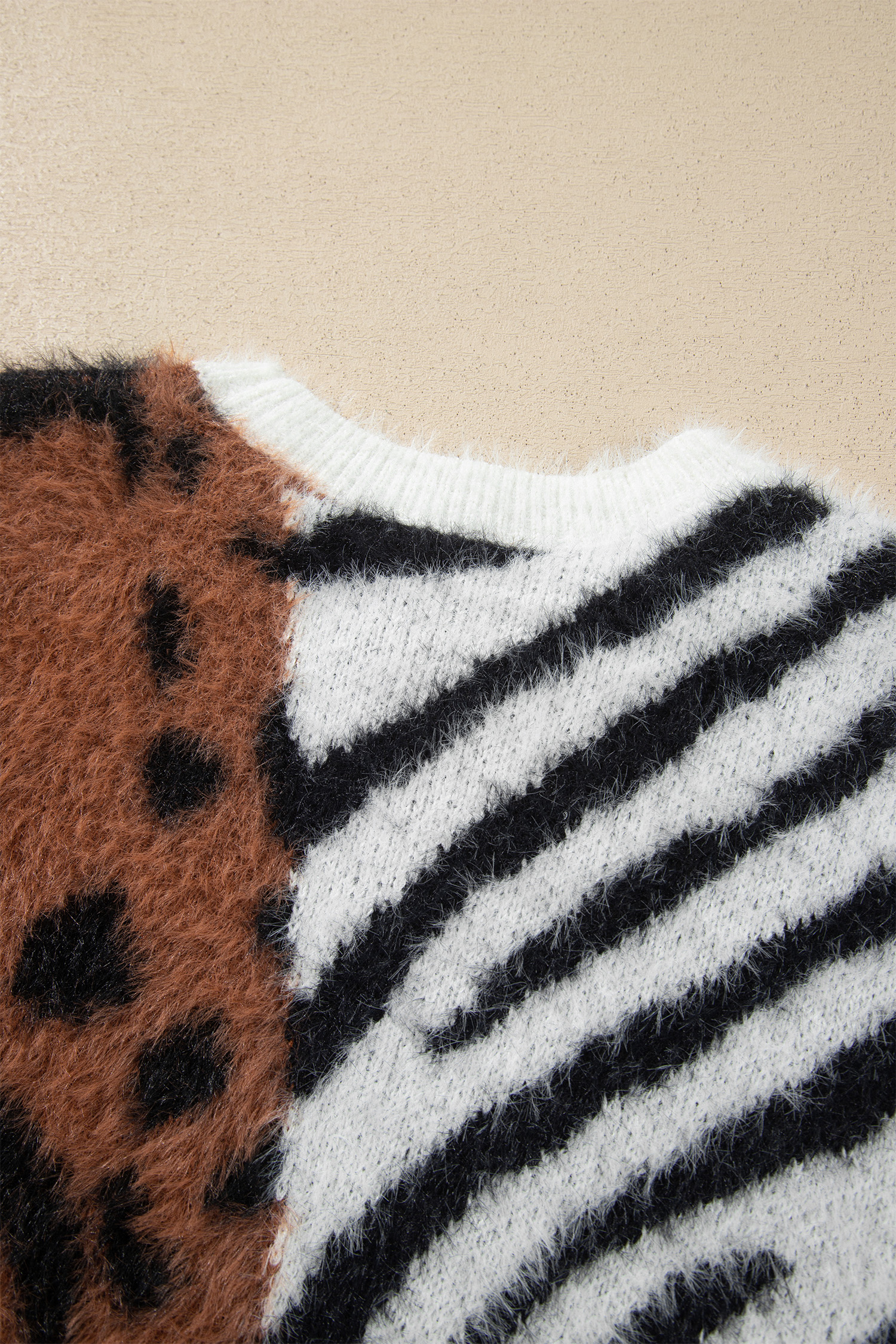 Women's Leopard Sweater, Western Zebra Print Round Neck - Detail View 8