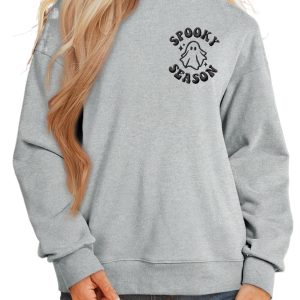 Women's Mock Neck Sweatshirt, Casual Spooky Season Gray - Main View