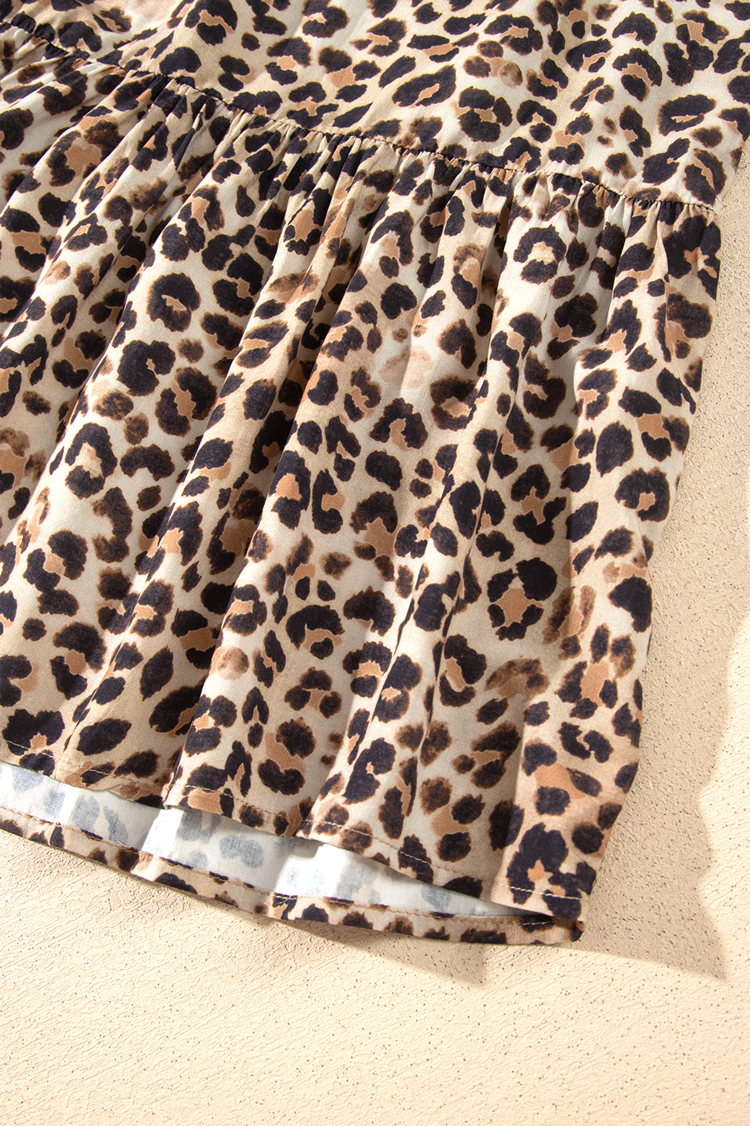 Leopard Print A Line Dress, Chic Gathered Waist Autumn Style - Detail View 8