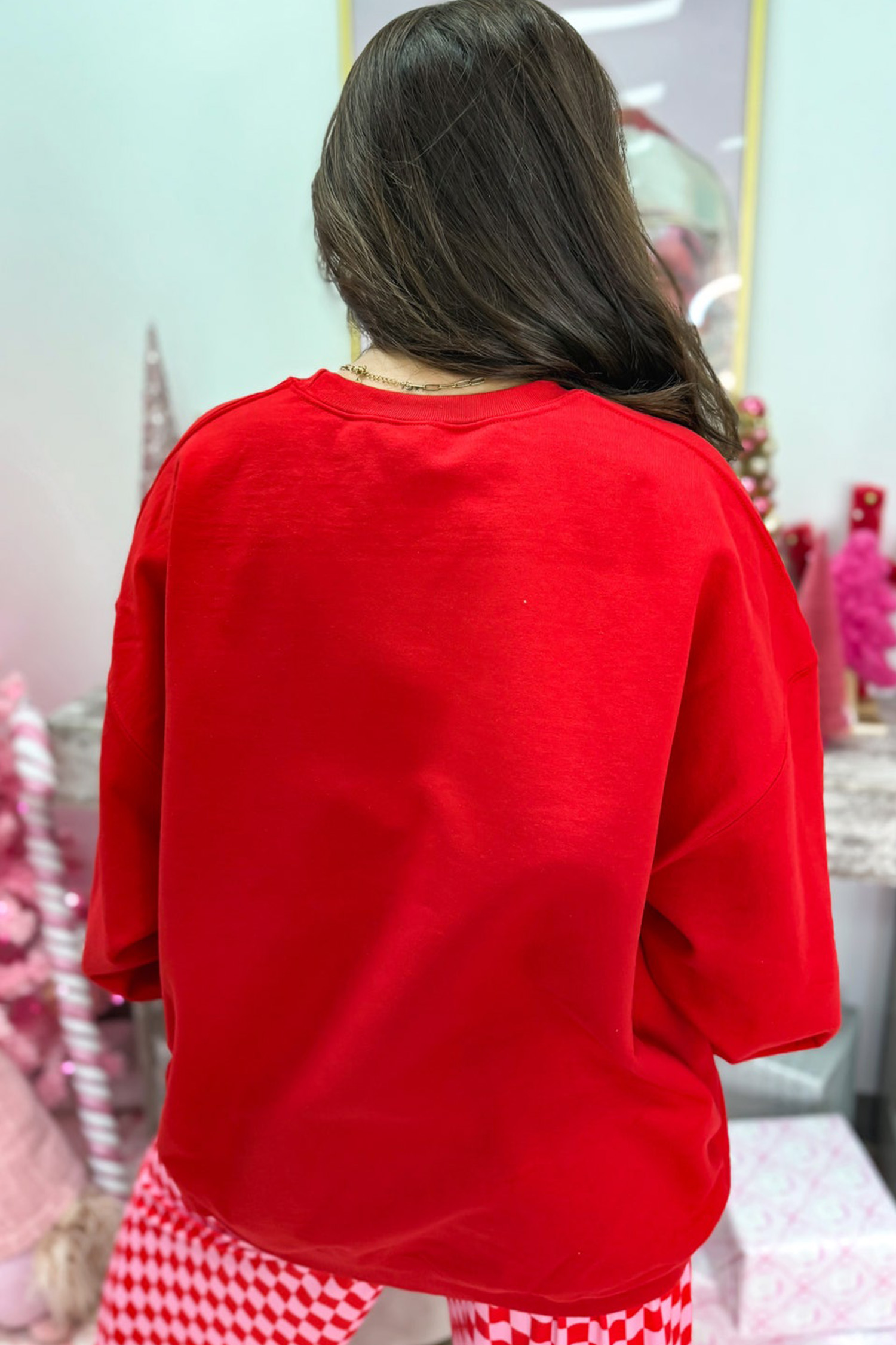 Plaid Christmas Sweatshirt Set, Cozy Festive Women Lounge Set - Detail View 2